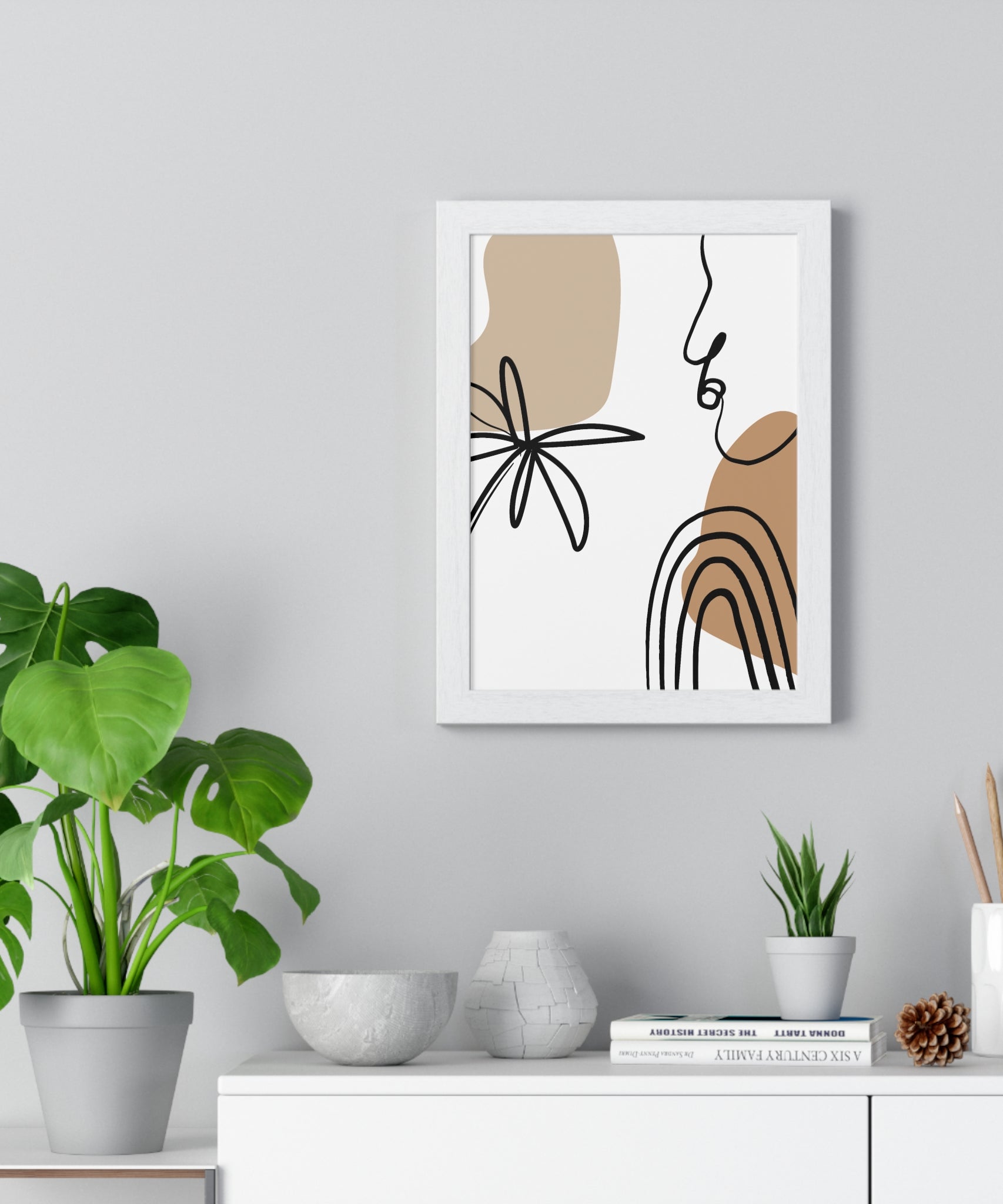 Abstract Face & Floral Art – Wooden Framed Poster