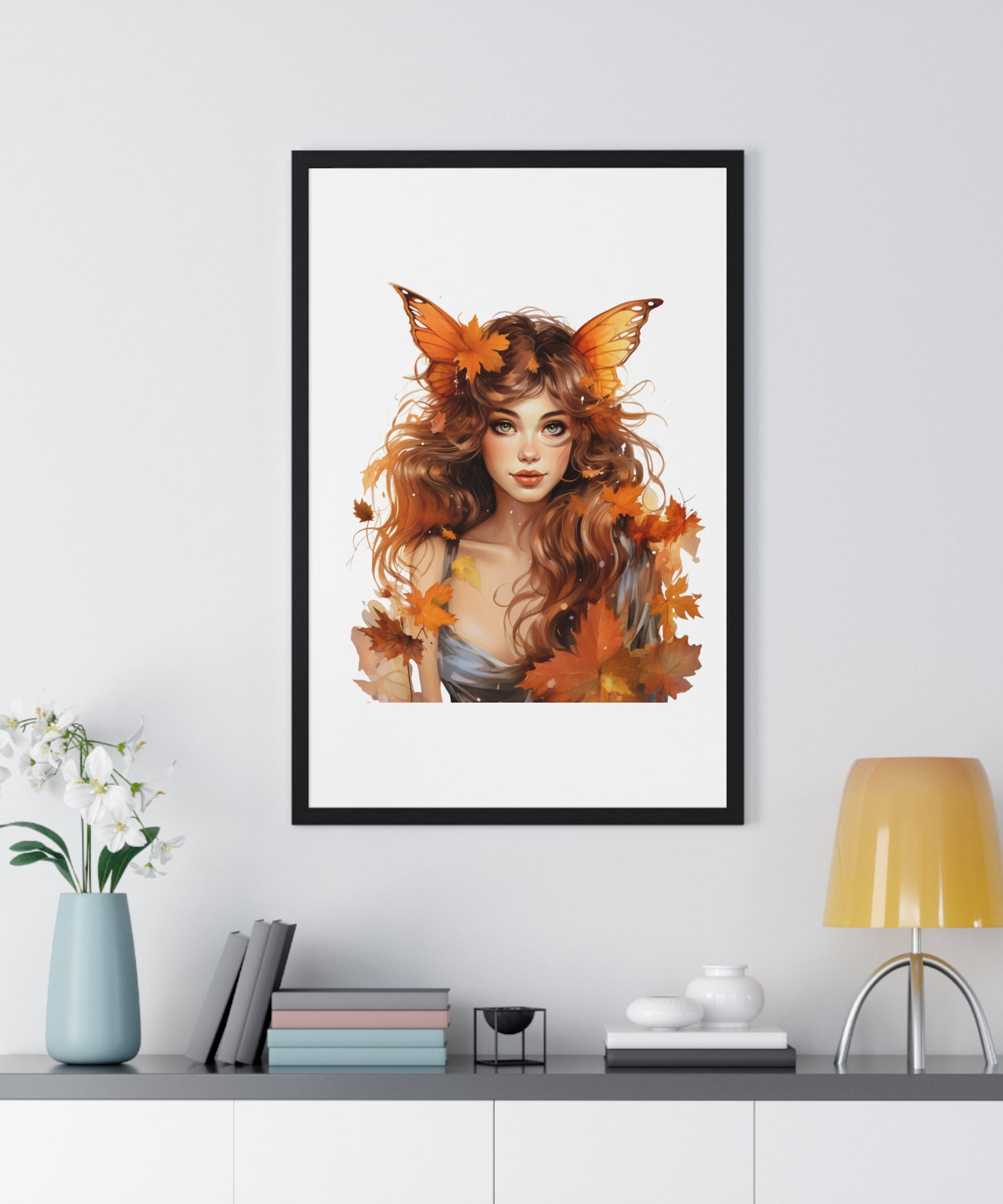 Autumn Fairy Wall Art – Butterfly Muse with Leaf Crown | Gallory Hive