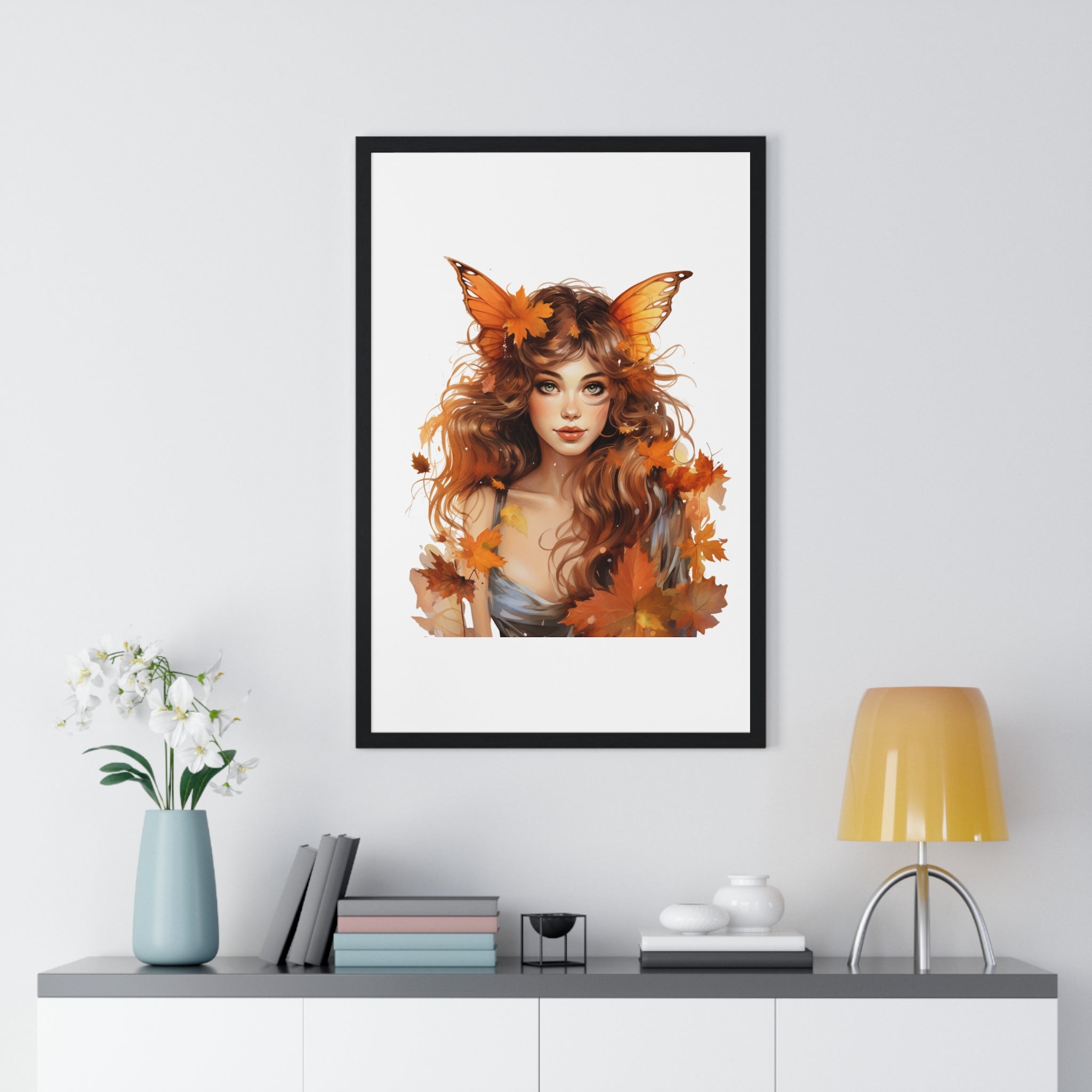 Autumn Fairy Wall Art – Butterfly Muse with Leaf Crown | Gallory Hive