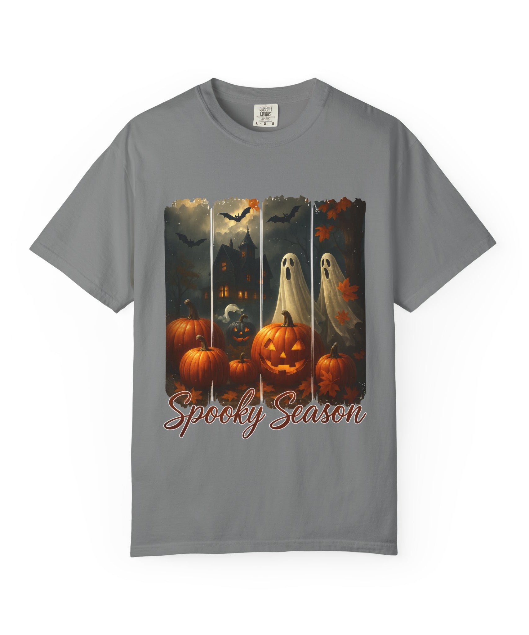 Spooky Season Unisex Halloween T-Shirt – Haunted House, Pumpkins & Ghosts Fall Design - Gallory Hive