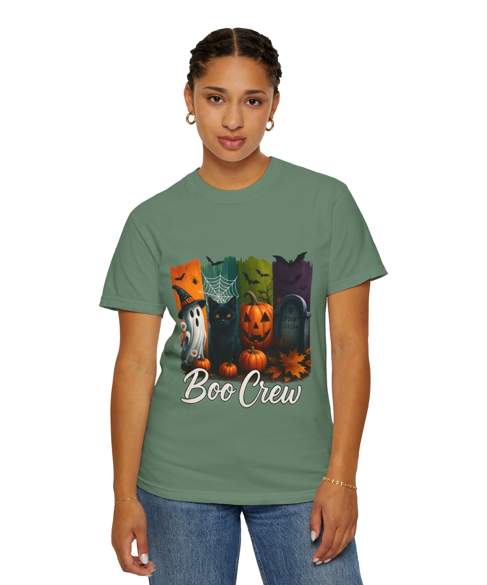 Boo Crew Halloween Unisex T-Shirt – Cute Ghost, Black Cat, Pumpkin & Tombstone Design - Gallory Hive