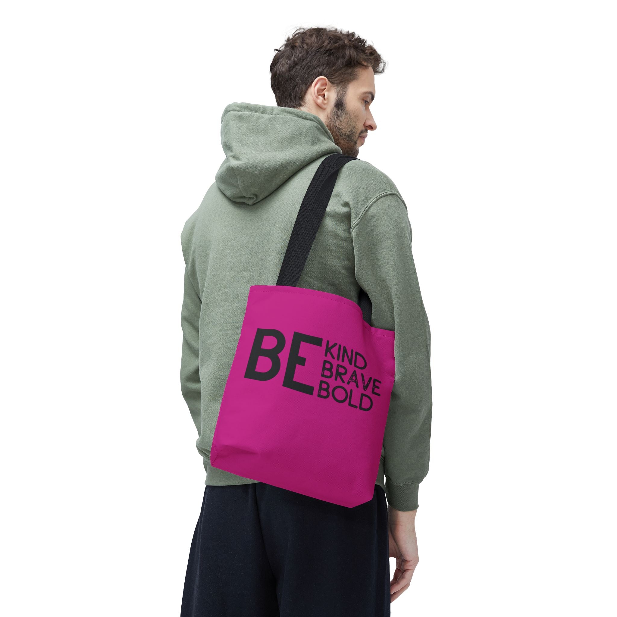Inspirational Tote Bag - Be Kind Brave Bold - Eco-Friendly Carryall - Dark Pink