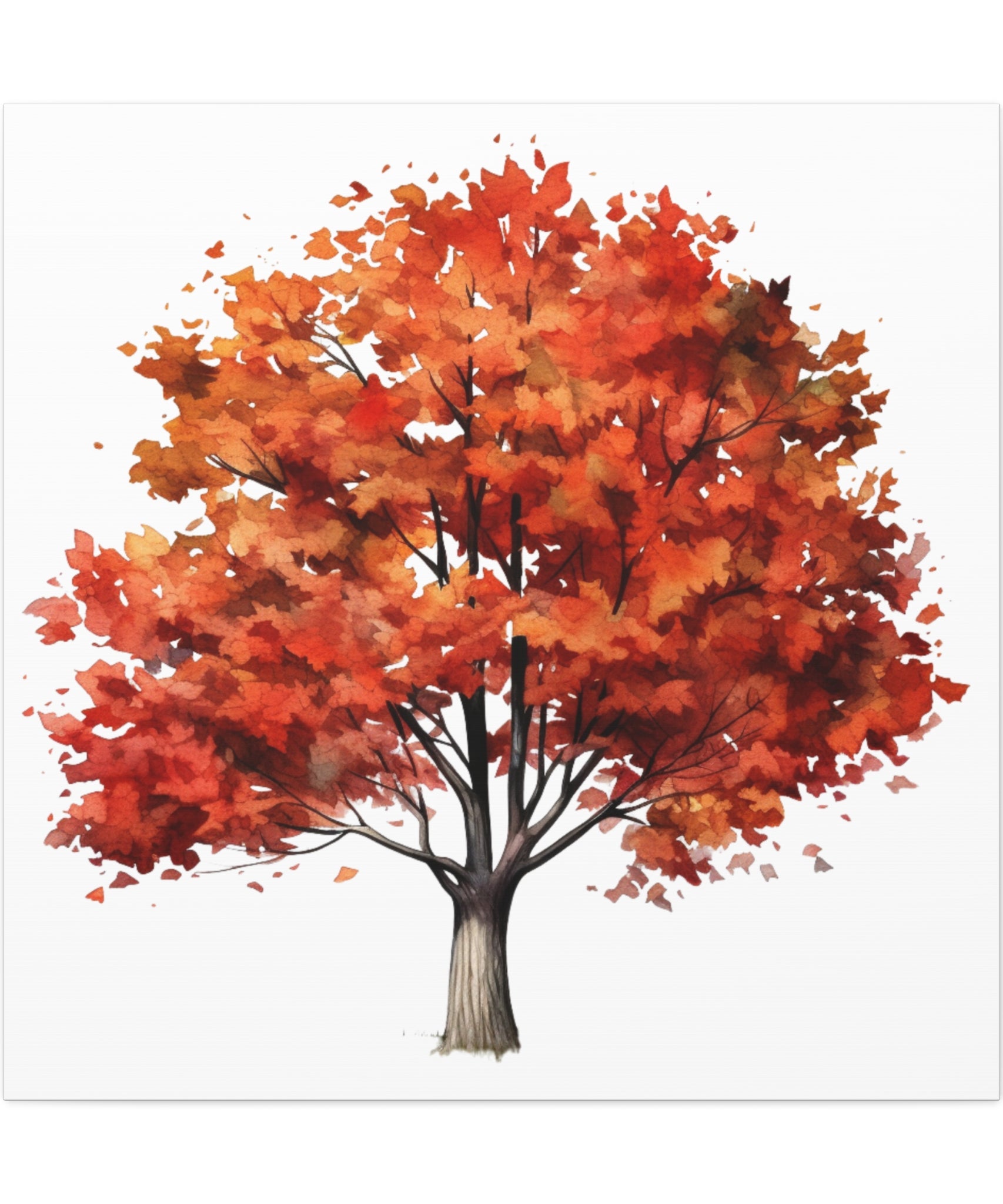 Harvest Blaze – Autumn Tree Illustration on Floral Canvas Wall Art