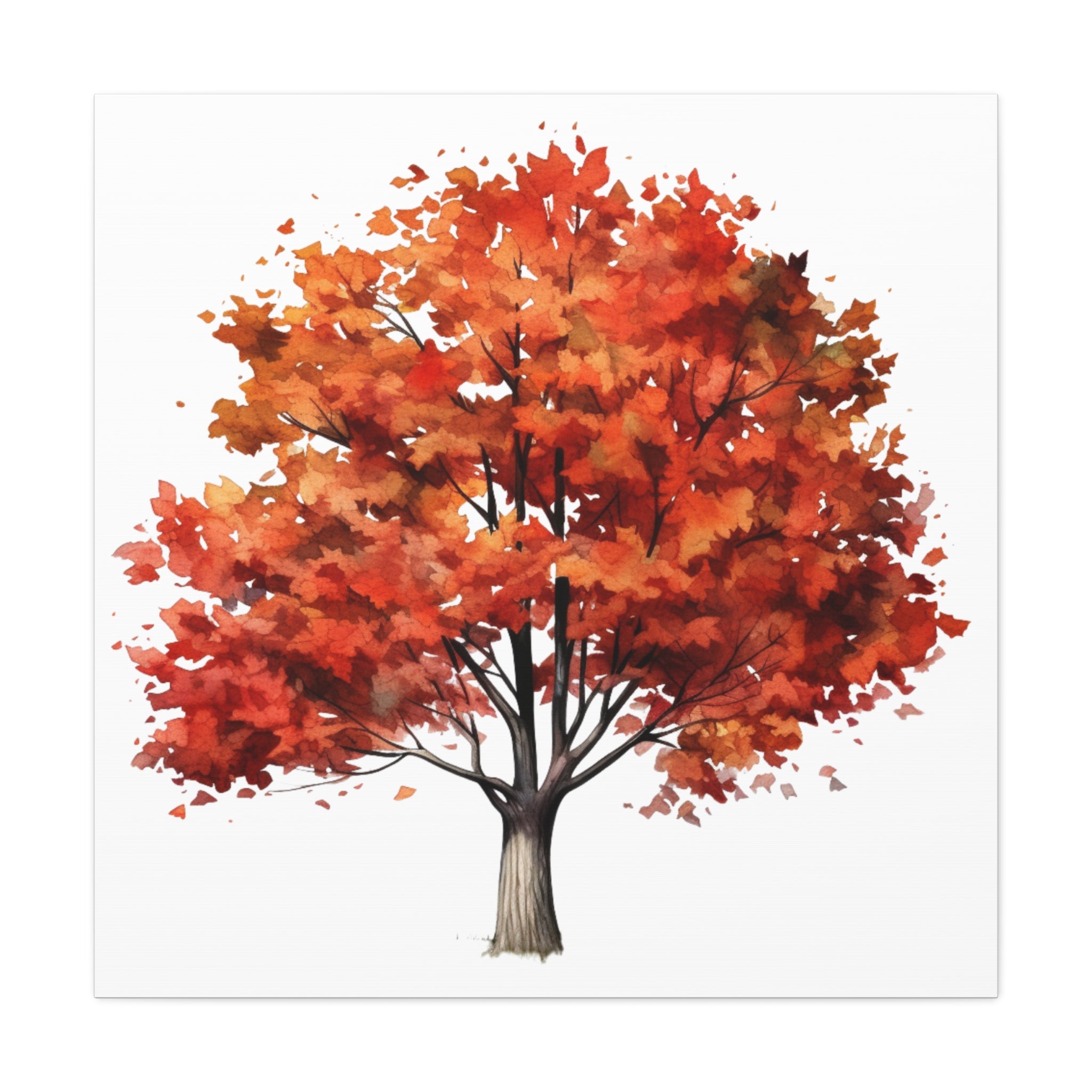 Harvest Blaze – Autumn Tree Illustration on Floral Canvas Wall Art