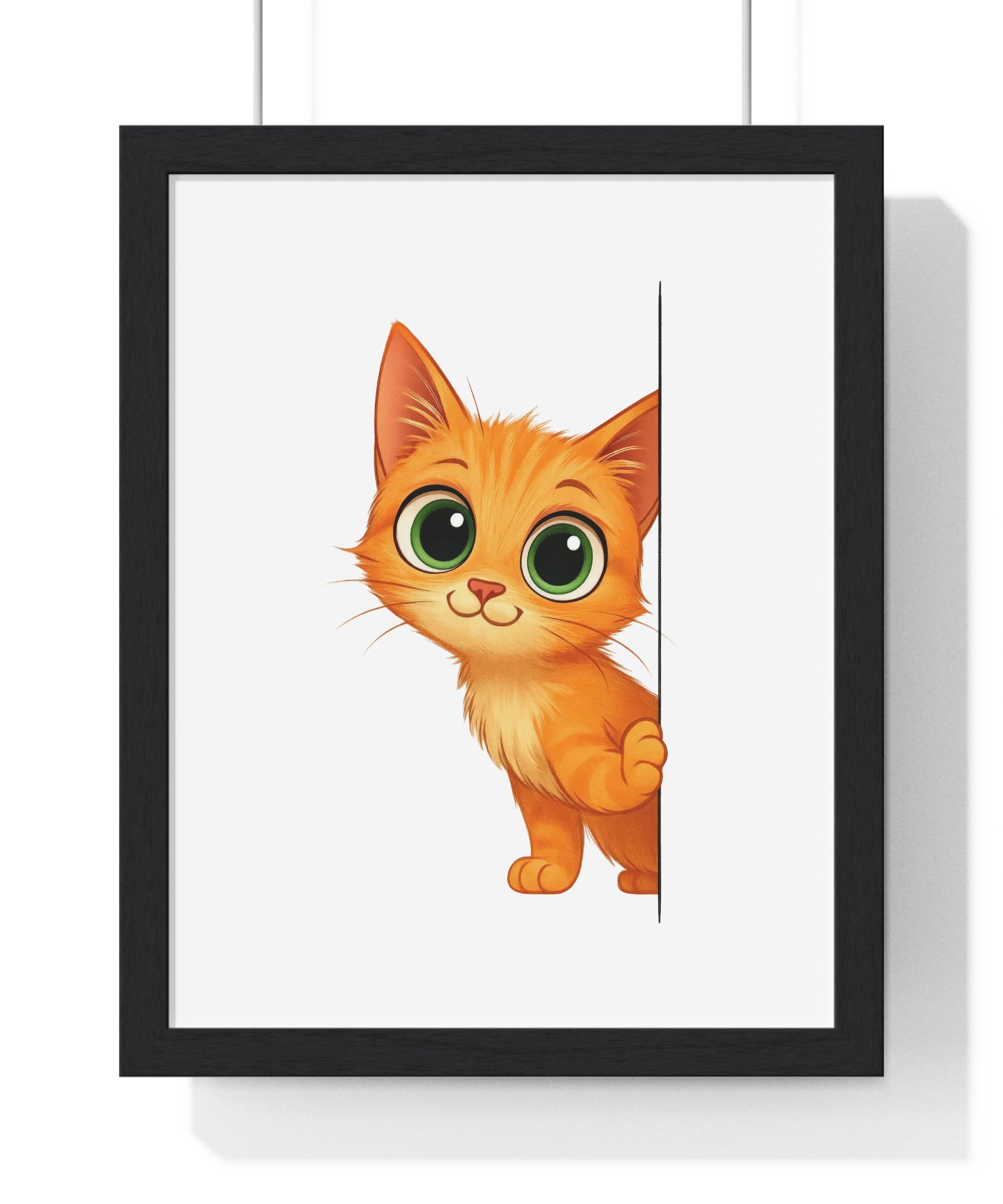 Big-Eyed Kitten Peekaboo Wall Art – Wooden Frame Decor for Kids & Cat Lovers