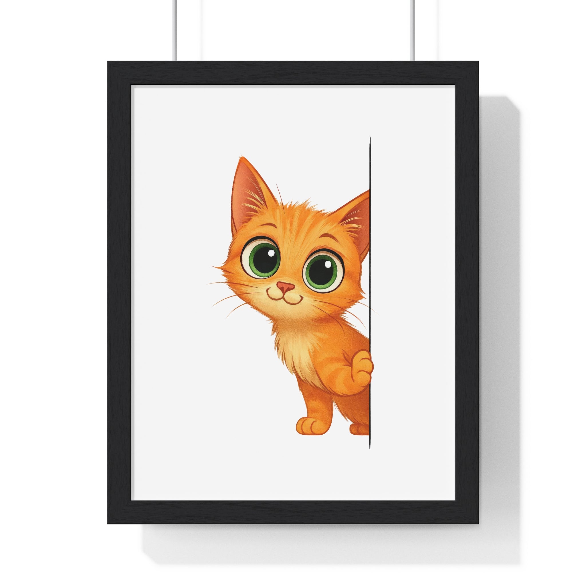 Big-Eyed Kitten Peekaboo Wall Art – Wooden Frame Decor for Kids & Cat Lovers