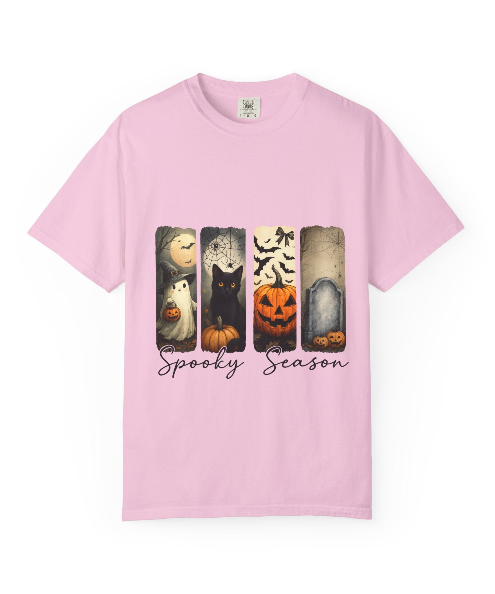 Halloween Night Unisex T-Shirt – Ghost, Black Cat, Pumpkin & Tombstone Vintage Art - Gallory Hive