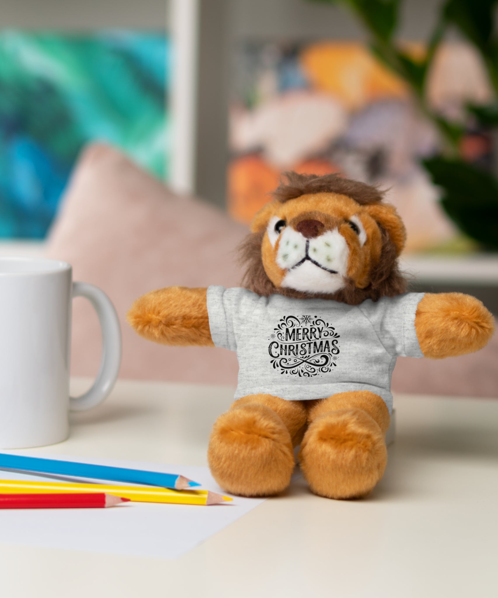 Festive Merry Christmas Stuffed Lion | Gallory Hive