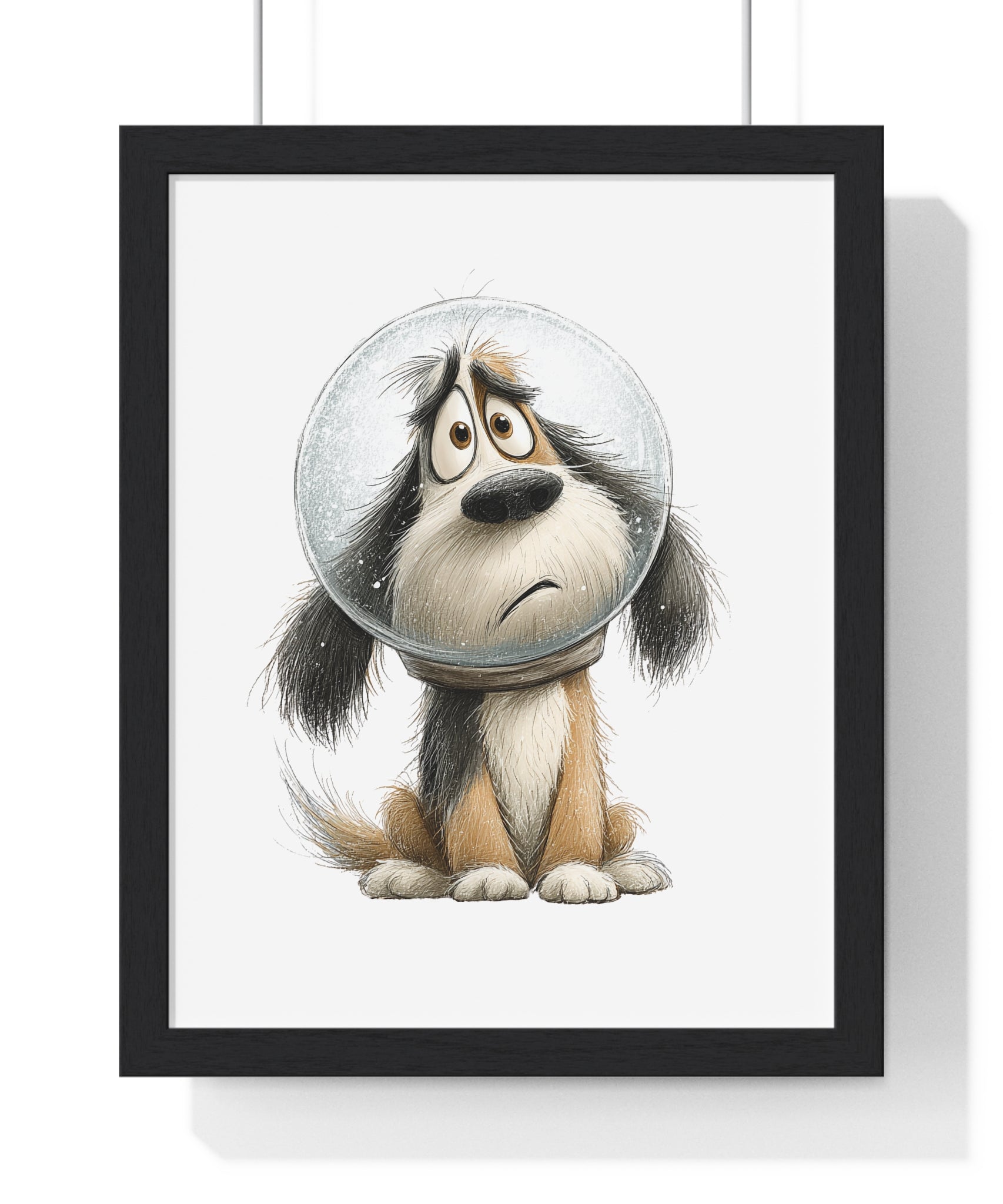 Sad Dog in Cone – Wooden Framed Whimsical Wall Décor