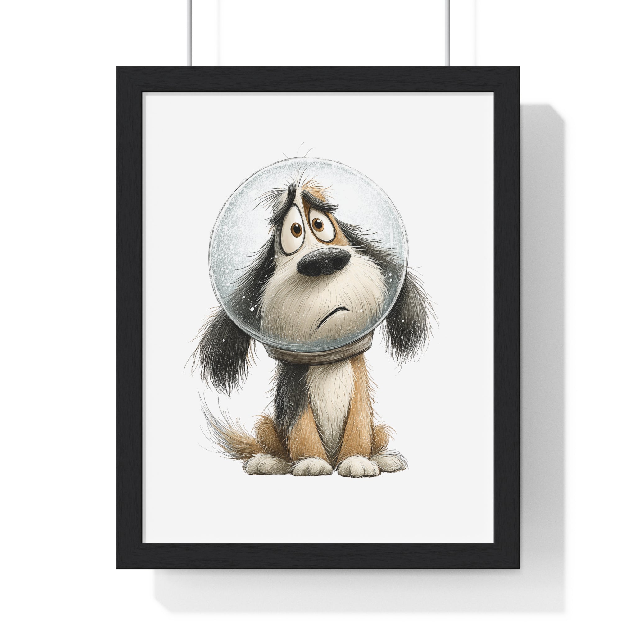 Sad Dog in Cone – Wooden Framed Whimsical Wall Décor