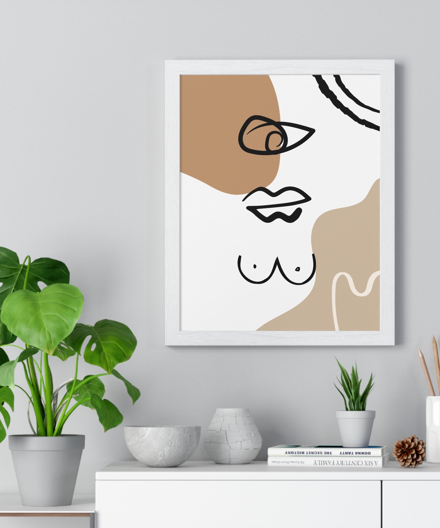 Abstract Human Form Art – Framed Line Drawing