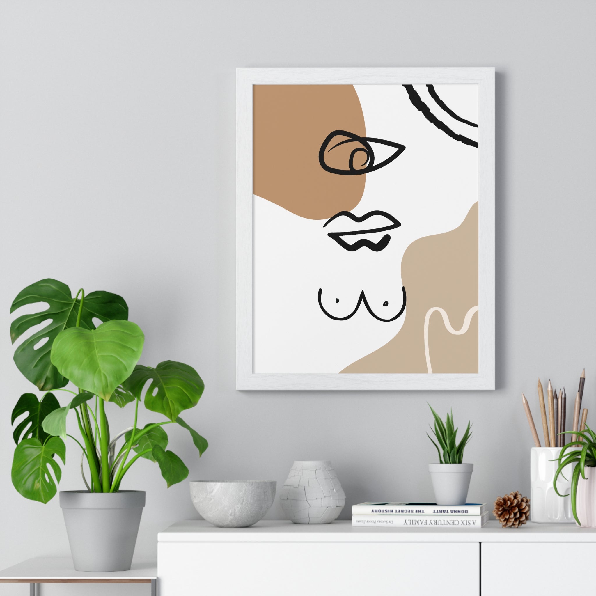 Abstract Human Form Art – Framed Line Drawing