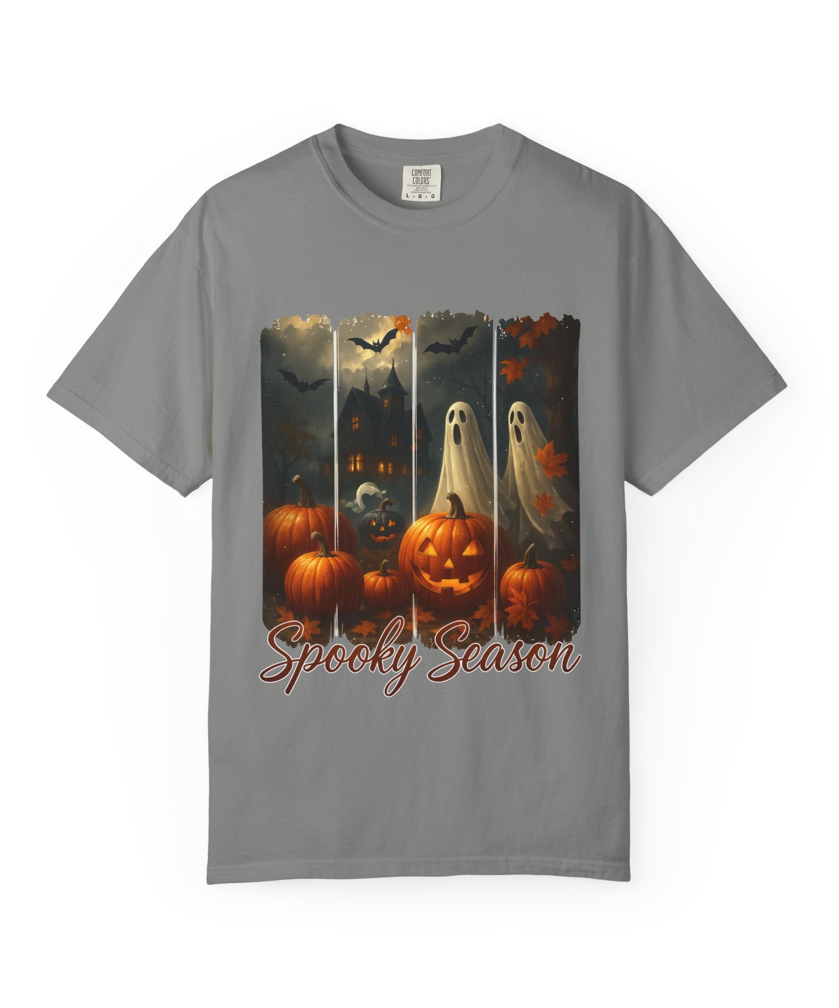Spooky Season Unisex Halloween T-Shirt – Haunted House, Pumpkins & Ghosts Fall Design - Gallory Hive