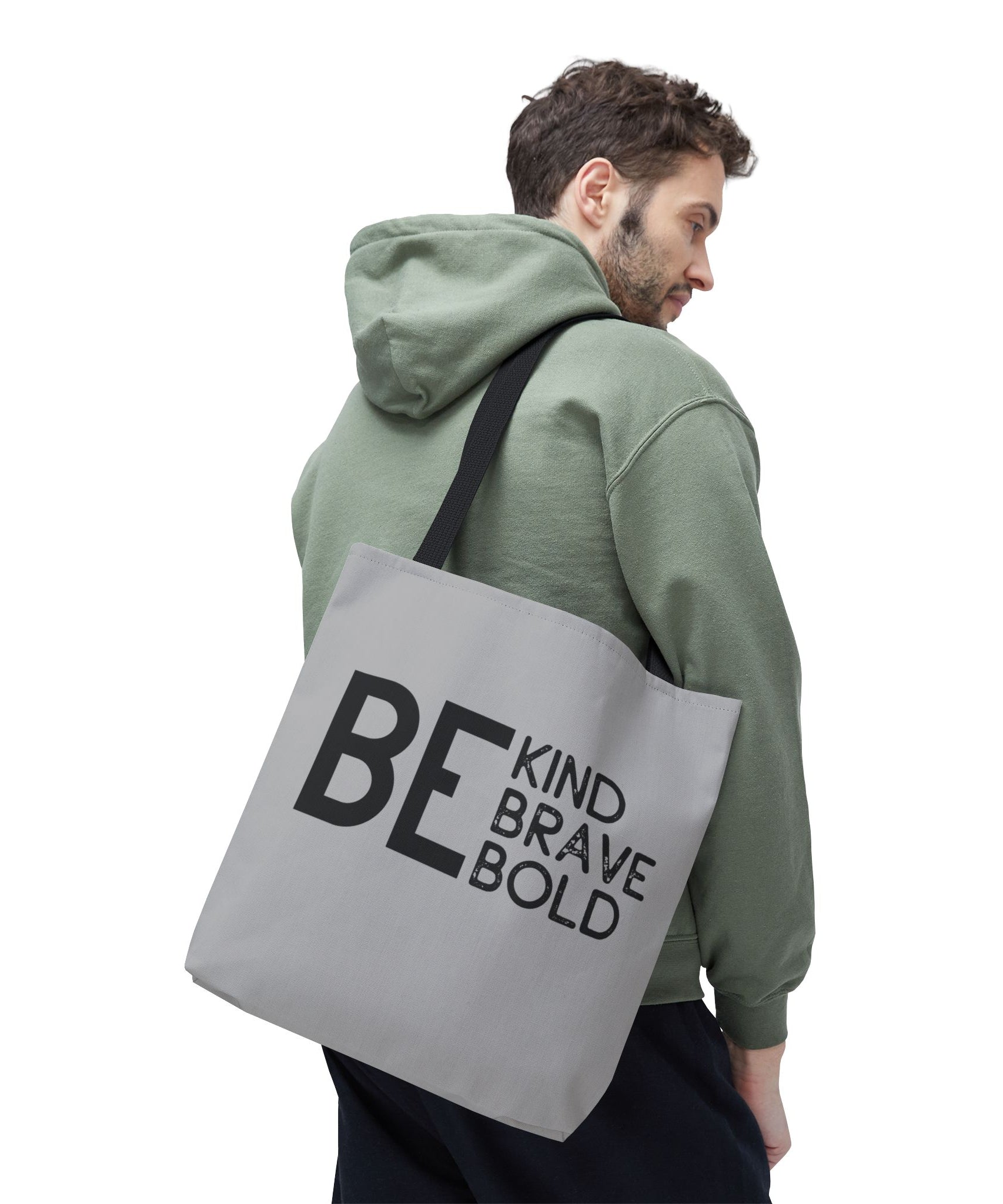 Inspirational Tote Bag - Be Kind Brave Bold - Eco-Friendly Carryall - Light Grey