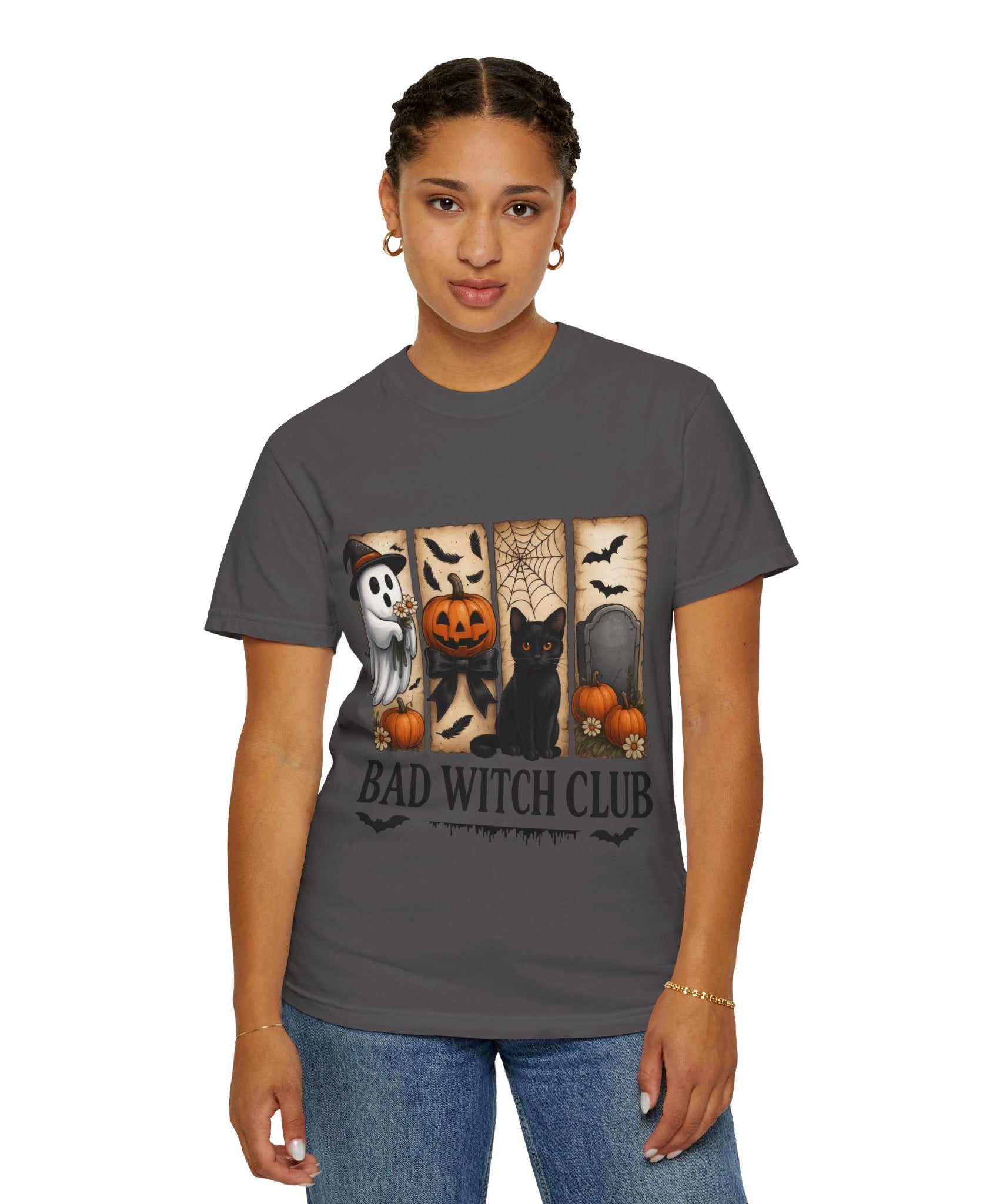 Bad Witch Club Halloween T-Shirt – Cute Ghost, Black Cat, Pumpkin & Spooky Gothic Design - Gallory Hive