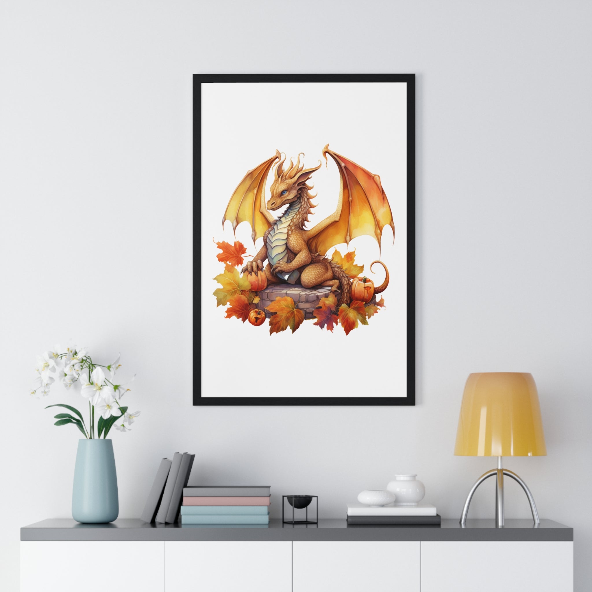 Autumn Dragon Wall Art – Fantasy Fall Decor with Pumpkins | Gallory Hive