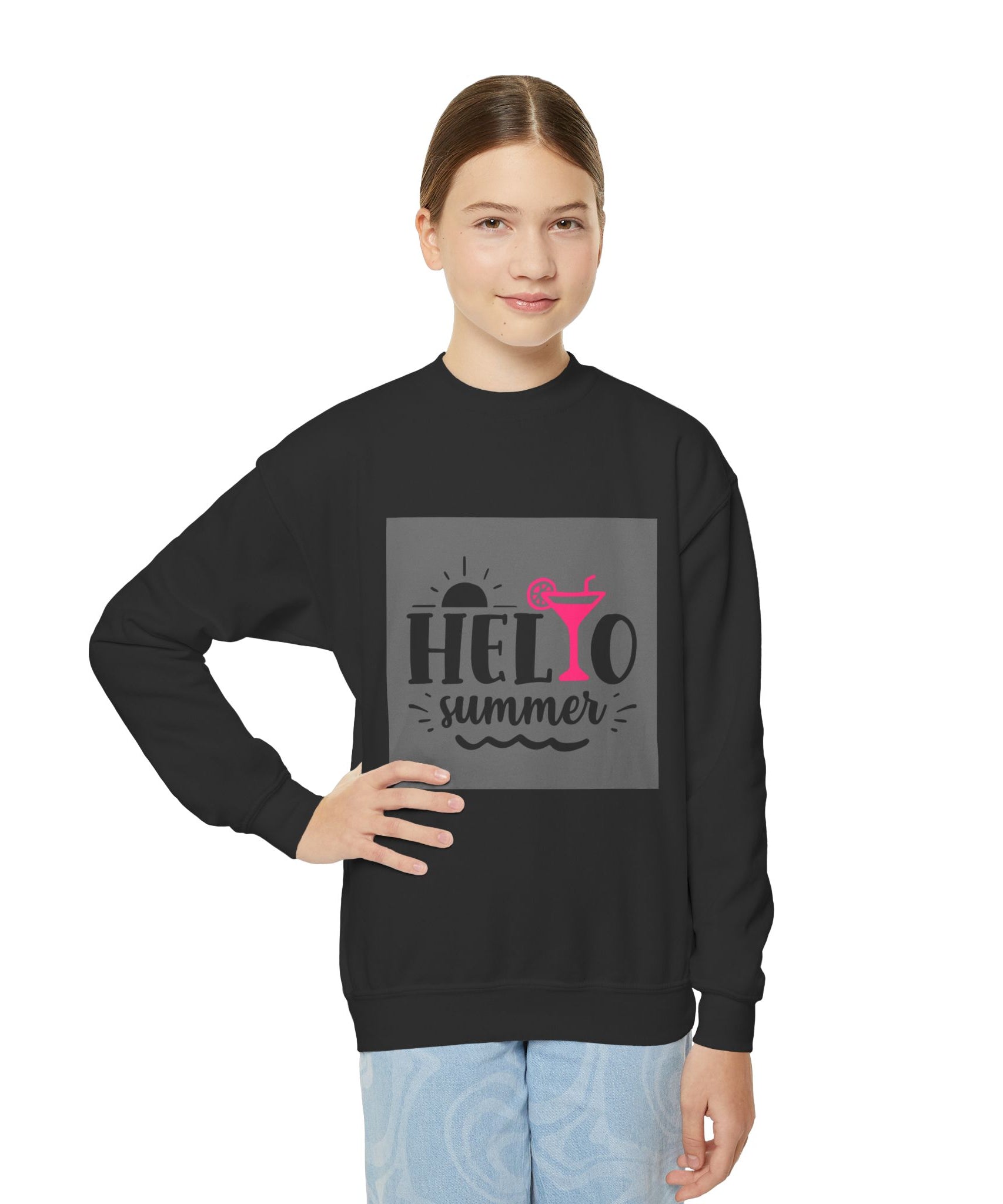 Hello Summer Youth Crewneck Sweatshirt - Fun Casual Wear for Kids - Gallory Hive