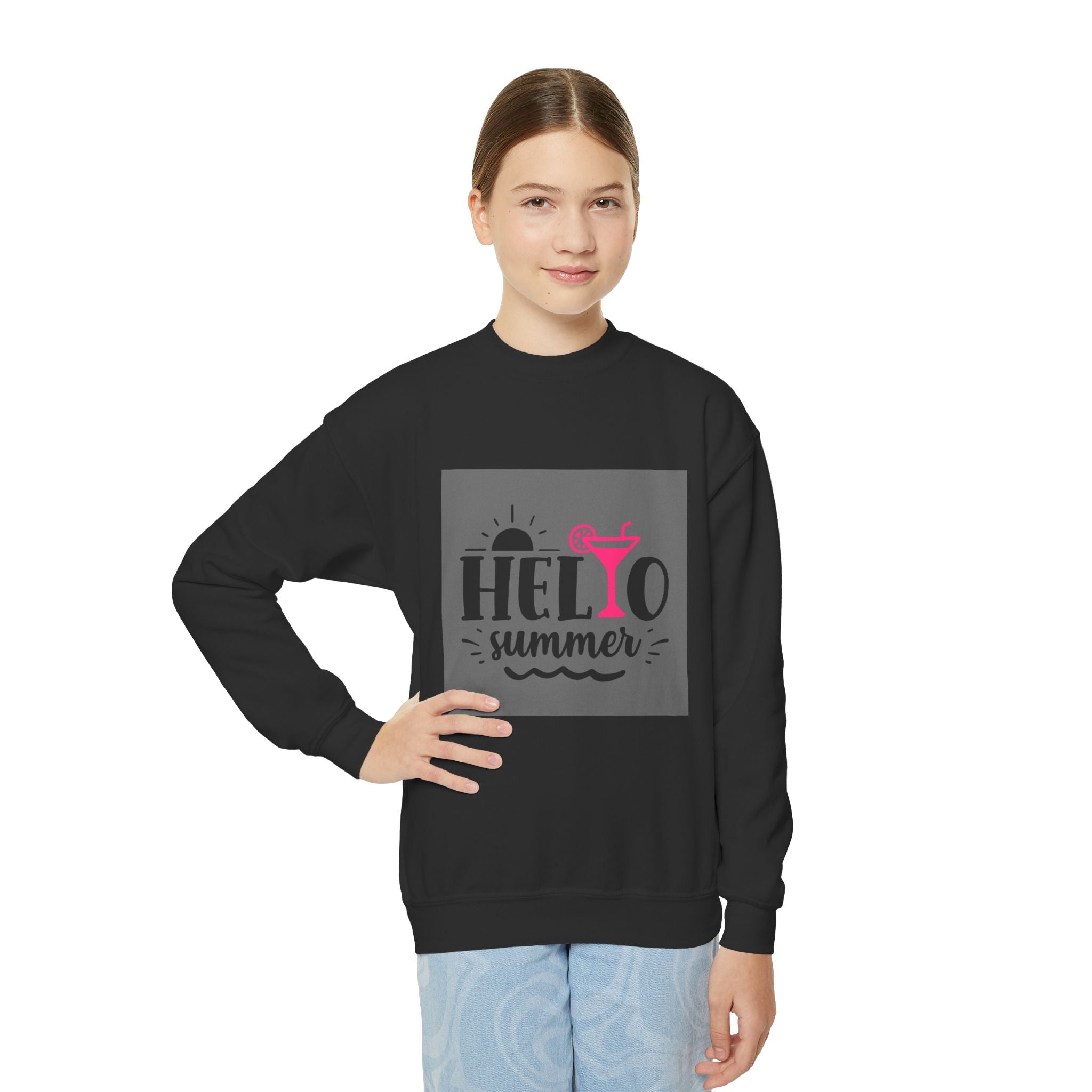 Hello Summer Youth Crewneck Sweatshirt - Fun Casual Wear for Kids - Gallory Hive