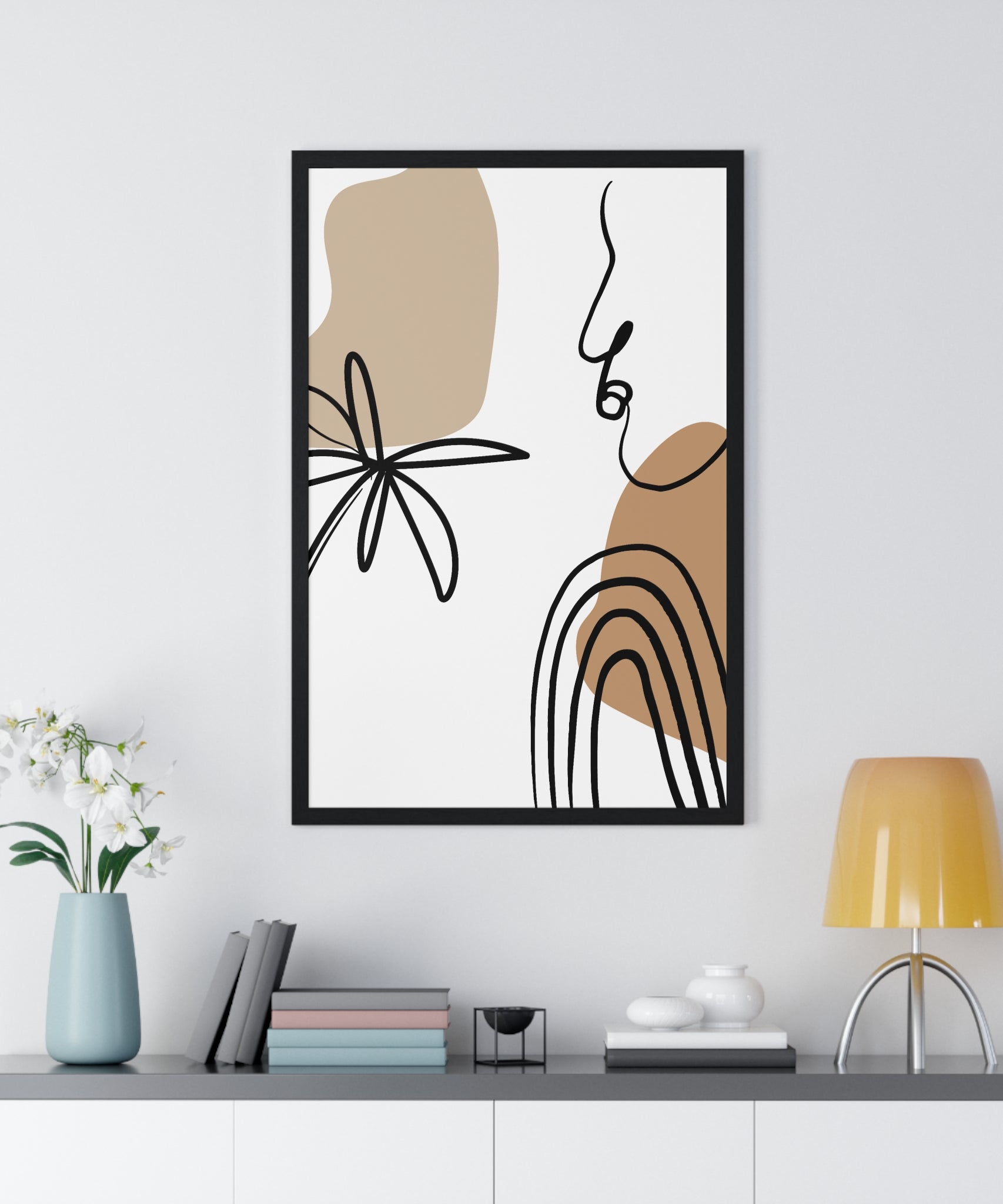 Abstract Face & Floral Art – Wooden Framed Poster