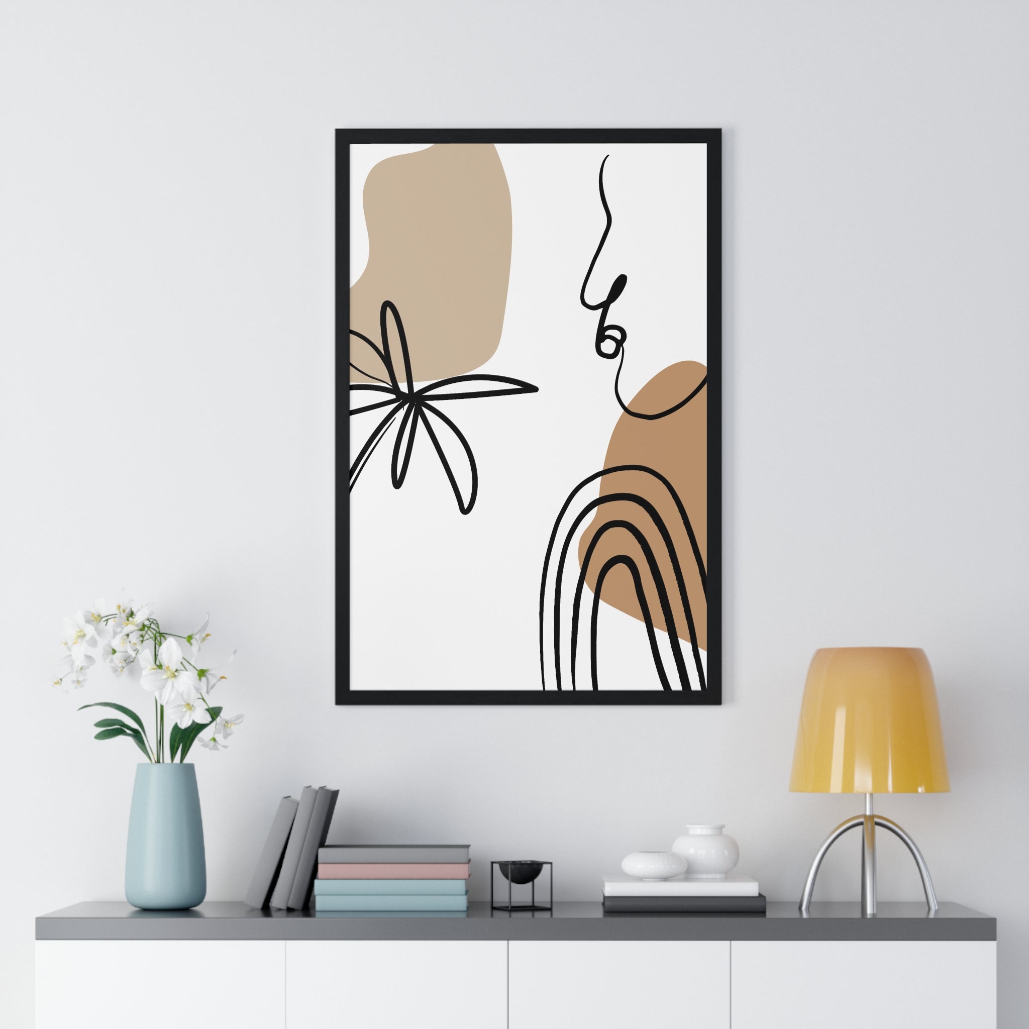 Abstract Face & Floral Art – Wooden Framed Poster