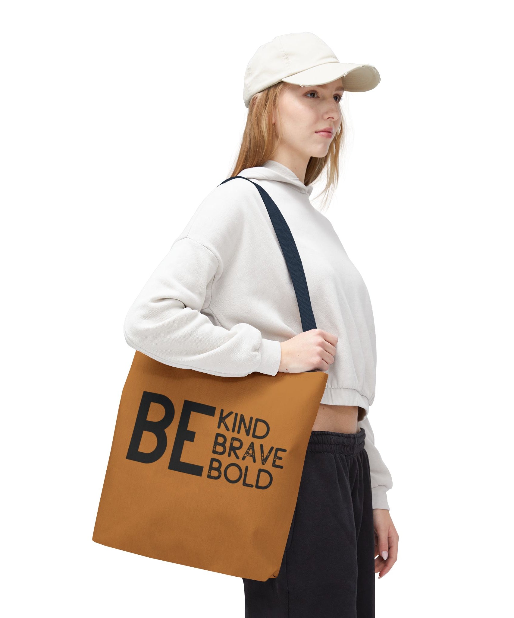 Inspirational Tote Bag - Be Kind Brave Bold - Eco-Friendly Carryall - Light Brown