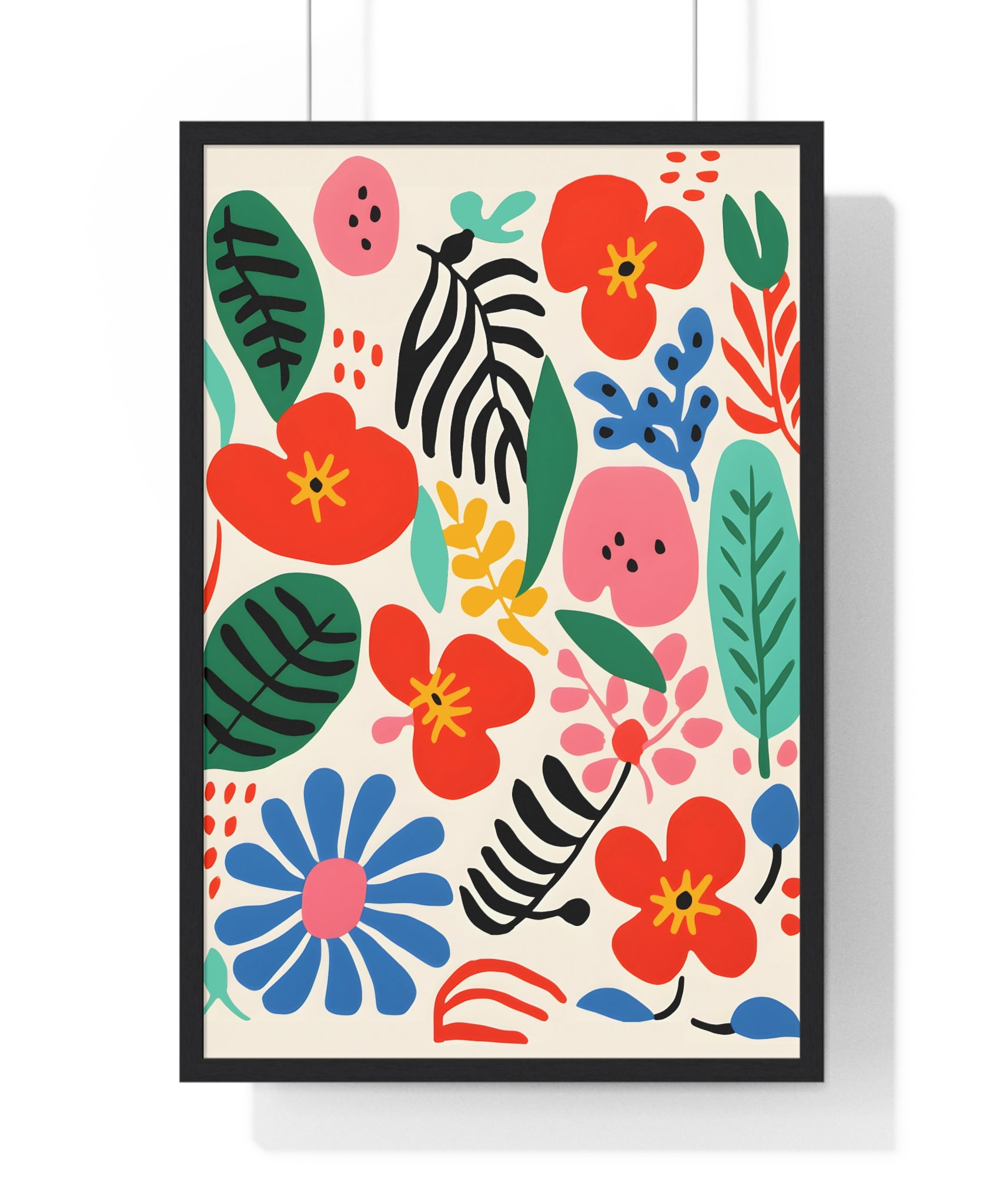 Colorful Botanical Art – Premium Wooden Framed Poster with Leaves & Flowers