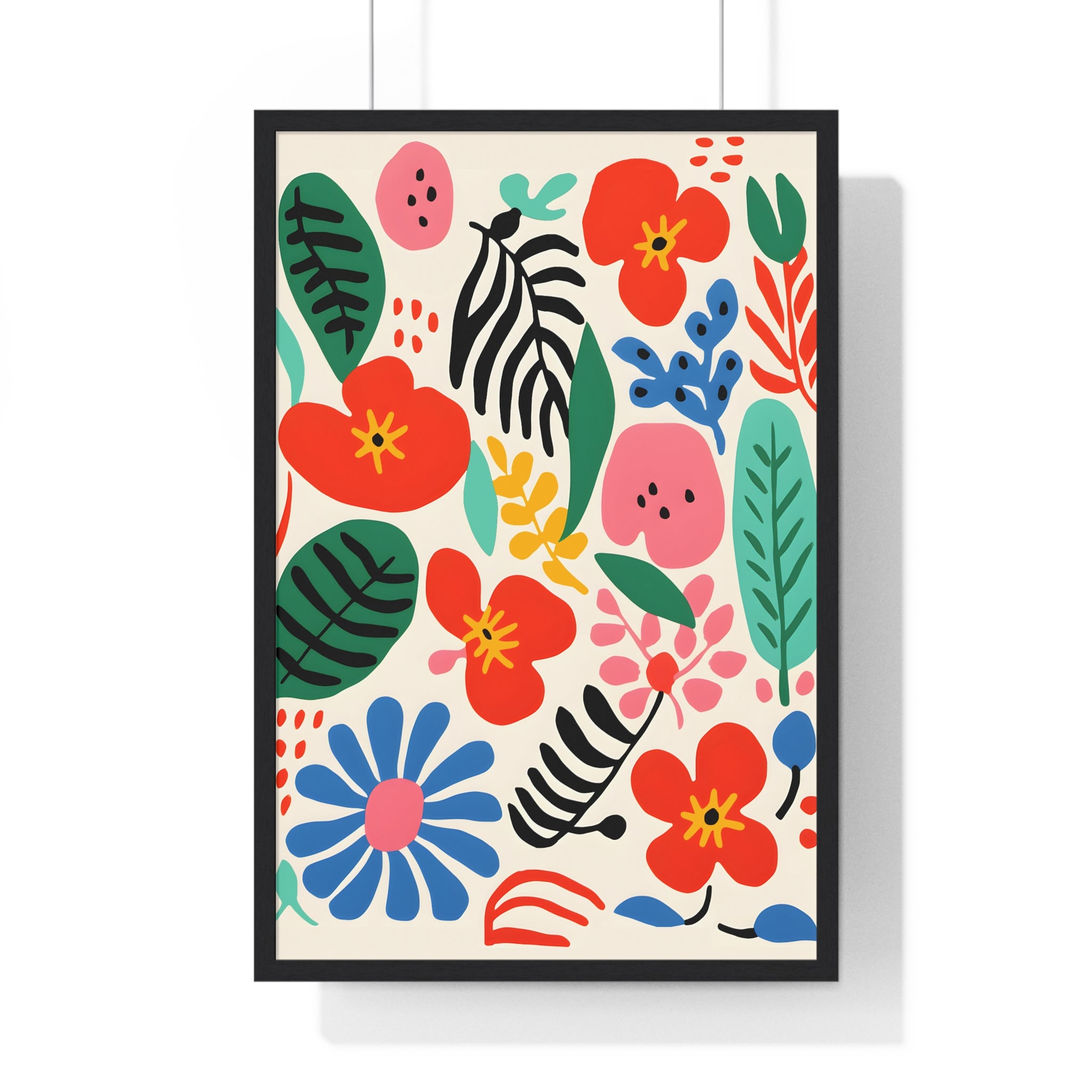 Colorful Botanical Art – Premium Wooden Framed Poster with Leaves & Flowers