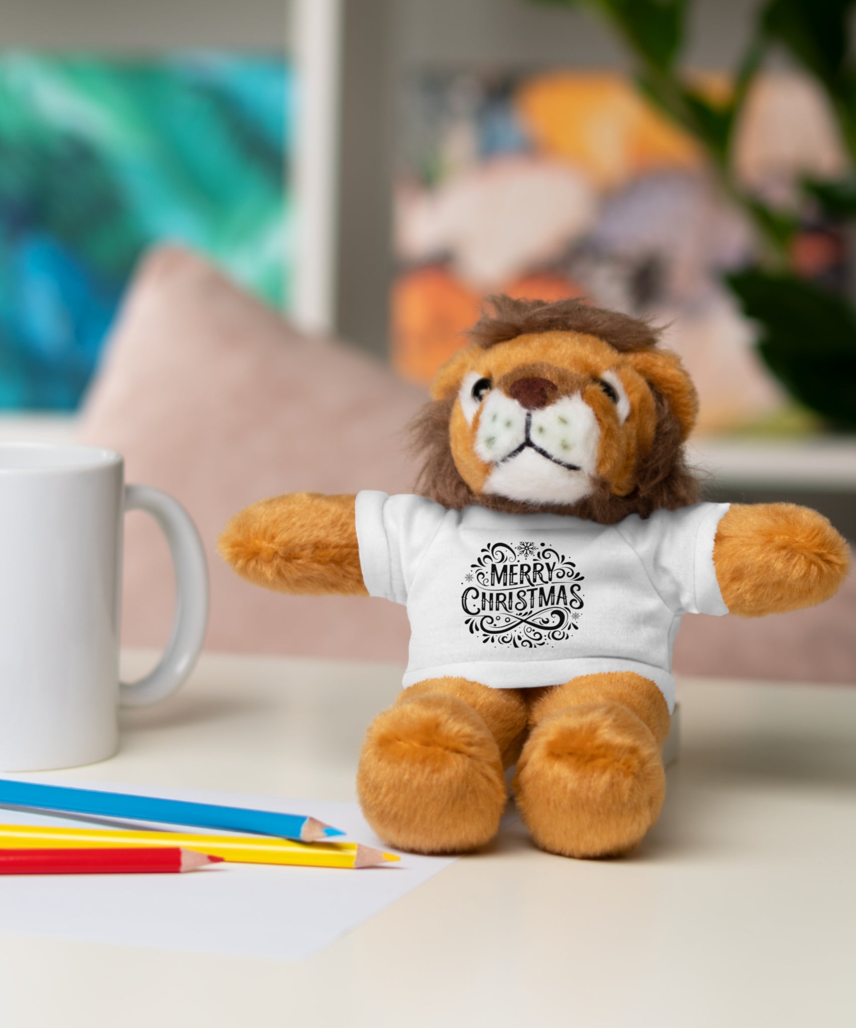 Festive Merry Christmas Stuffed Lion | Gallory Hive