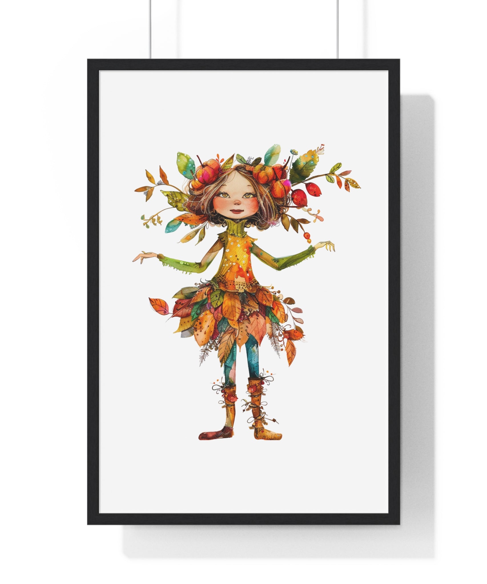 Whimsical Autumn Fairy Wooden Framed Wall Art