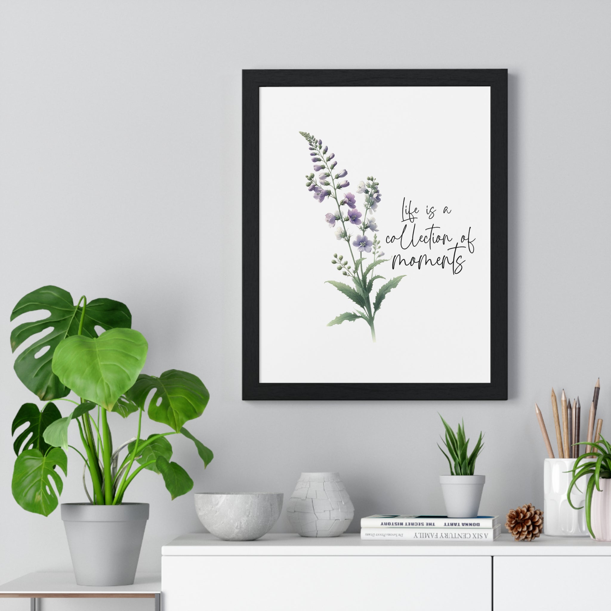 Larkspur – July Birth Flower Wall Art | “Life is a Collection of Moments” | Wooden Framed Print