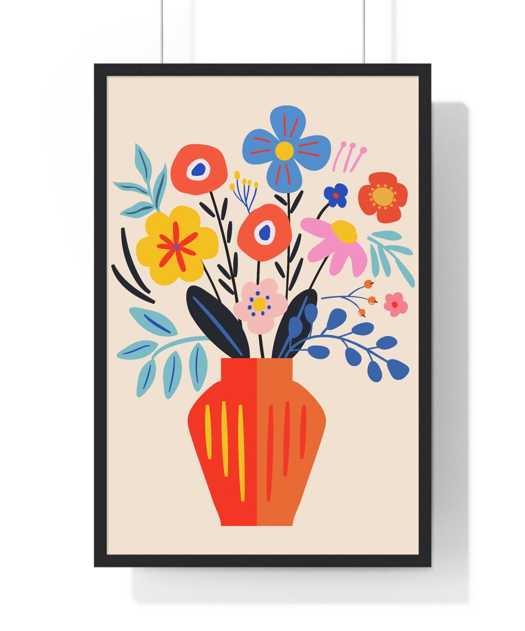 Vibrant Succulent Garden Pot Art on Orange Grid in Premium Frame