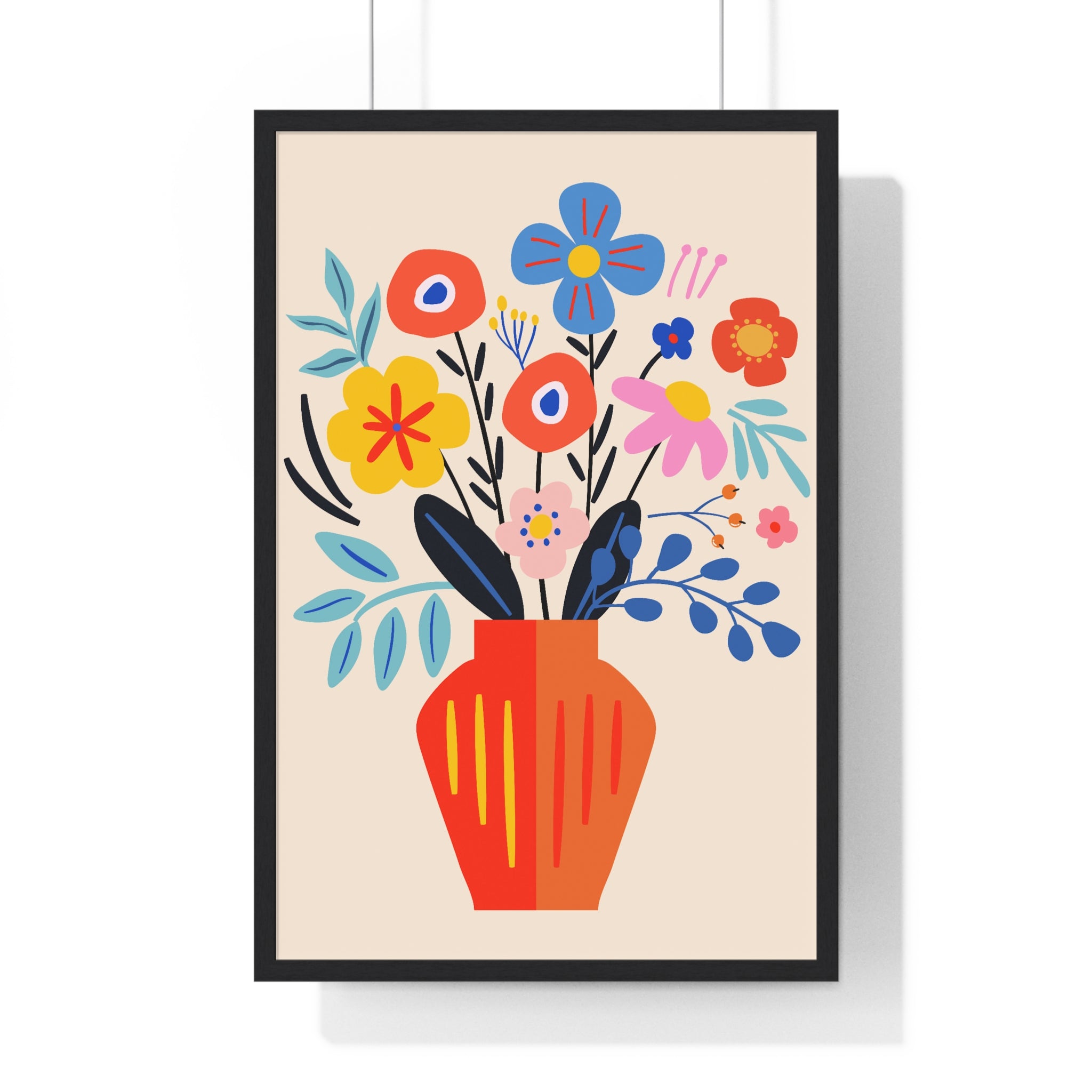 Vibrant Succulent Garden Pot Art on Orange Grid in Premium Frame