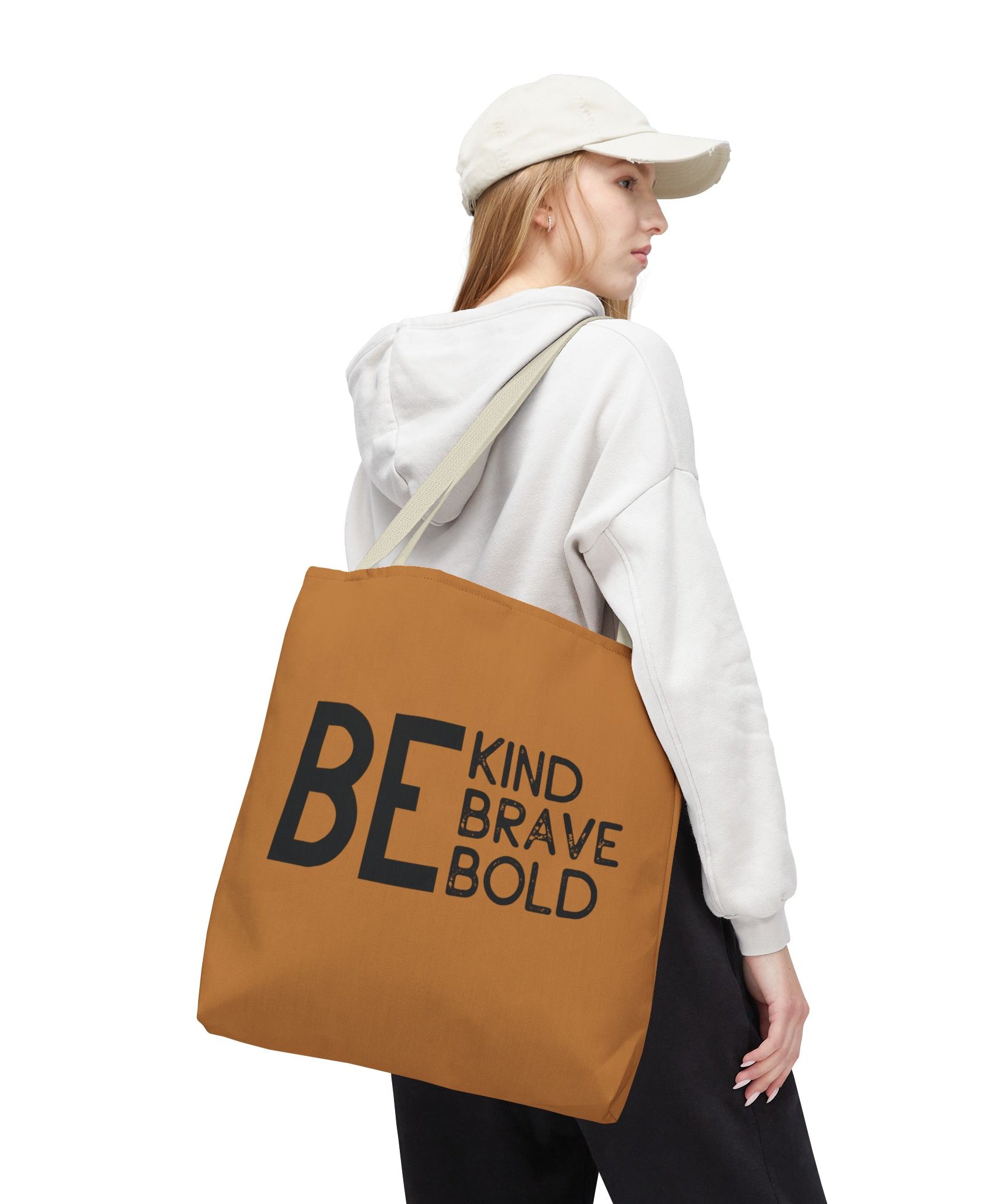 Inspirational Tote Bag - Be Kind Brave Bold - Eco-Friendly Carryall - Light Brown