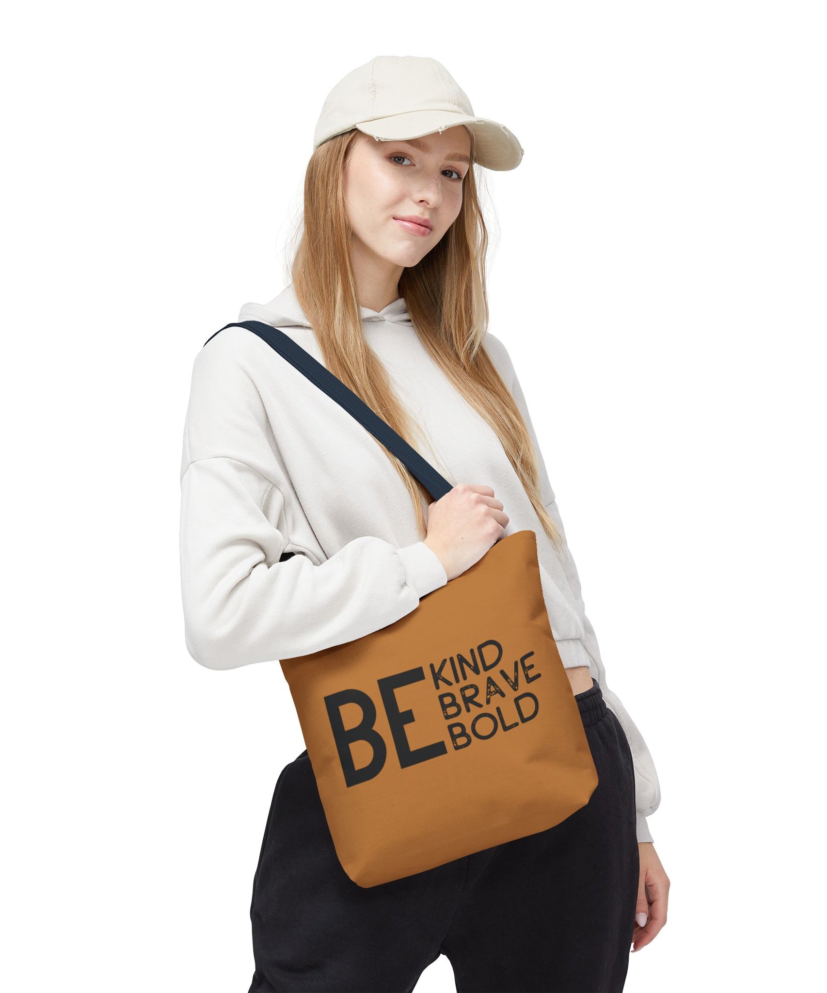 Inspirational Tote Bag - Be Kind Brave Bold - Eco-Friendly Carryall - Light Brown