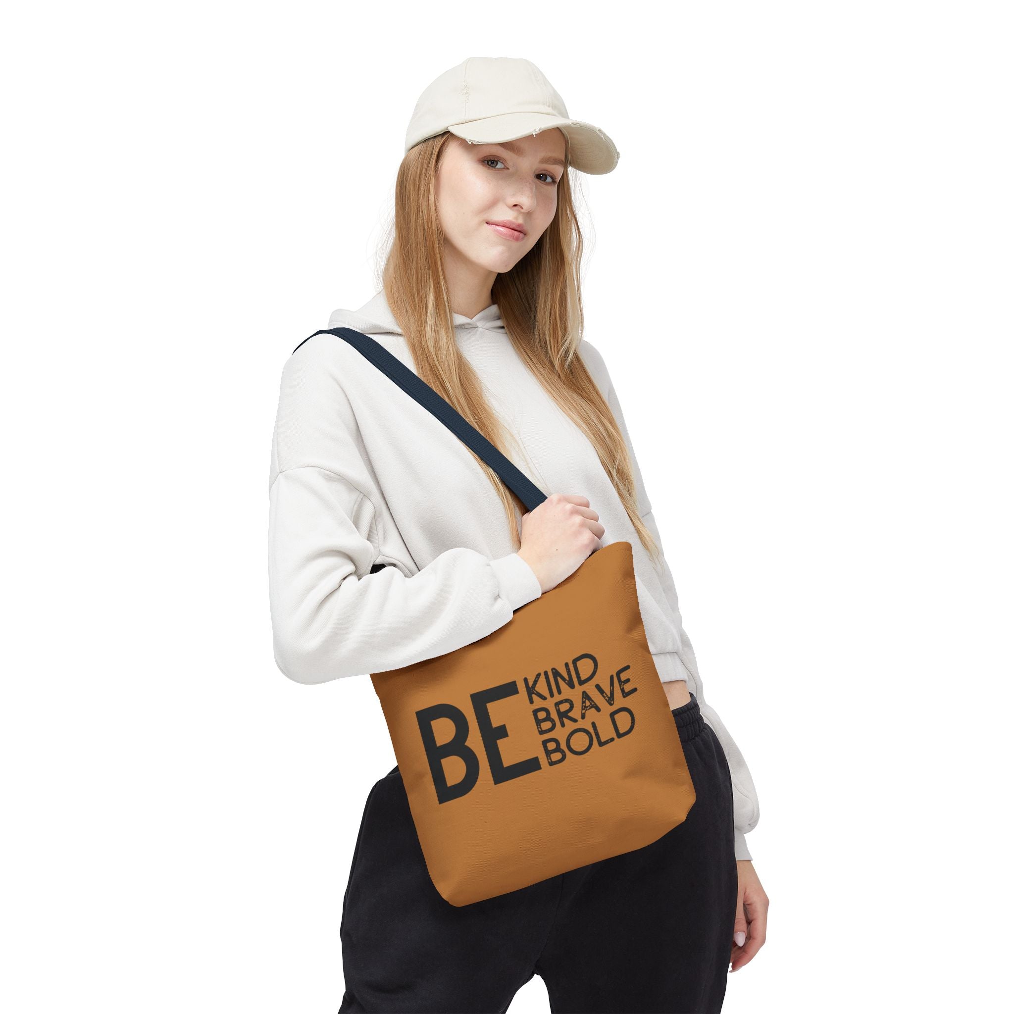 Inspirational Tote Bag - Be Kind Brave Bold - Eco-Friendly Carryall - Light Brown