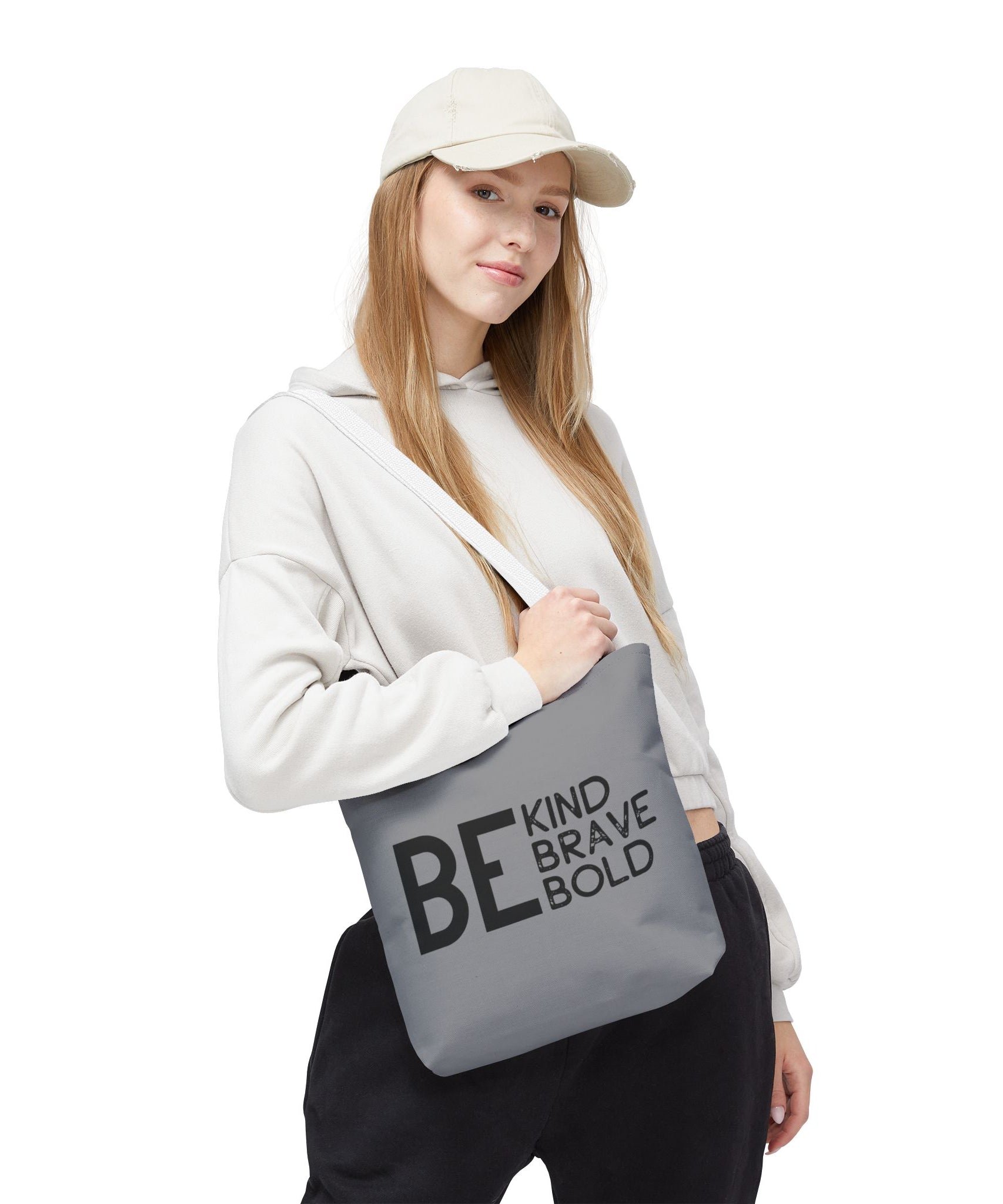 Inspirational Tote Bag - Be Kind Brave Bold - Eco-Friendly Carryall - Grey