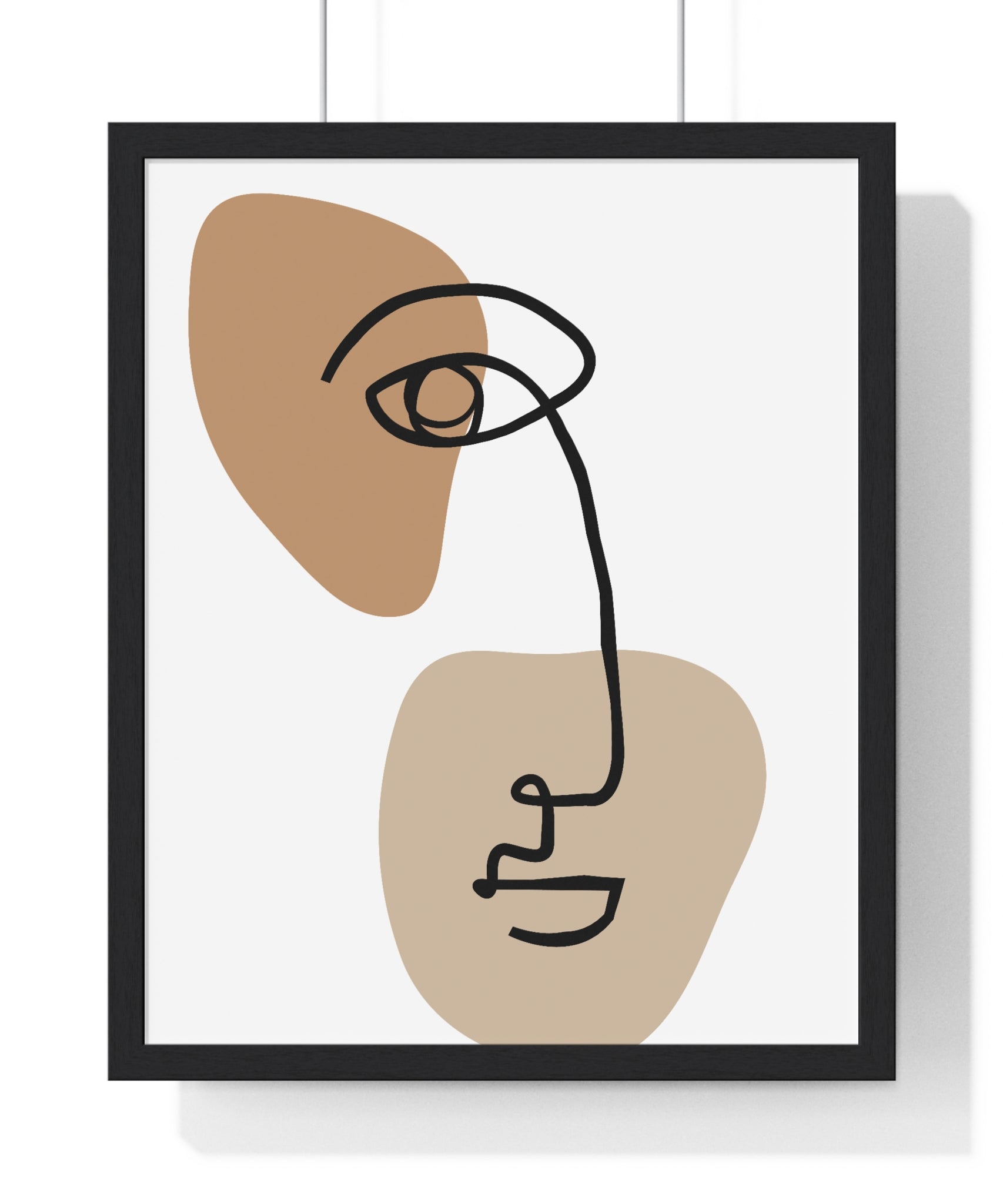 Abstract Face Line Drawing – Wood Frame Poster