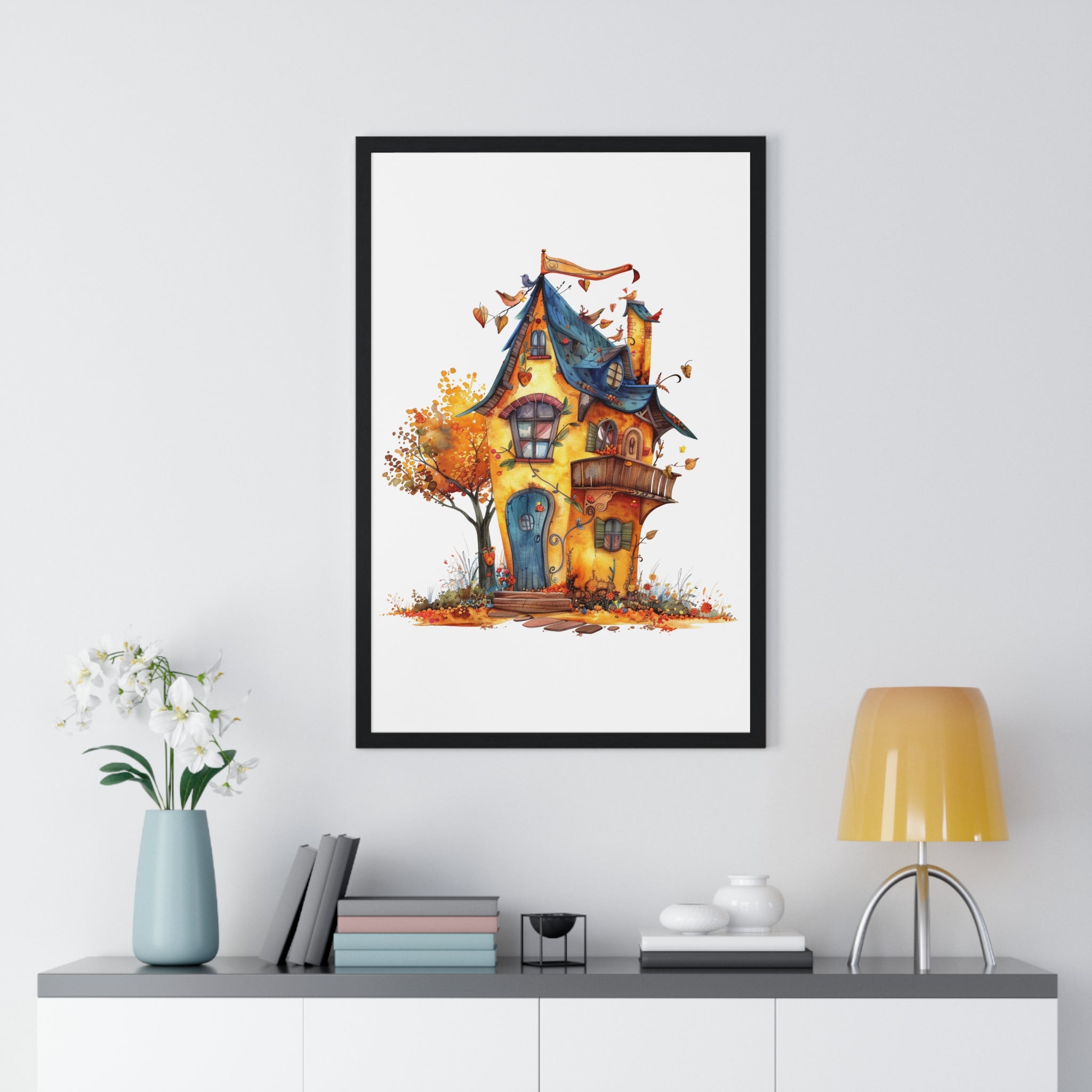 Sunny Whimsical Cottage – Wooden Framed Wall Art