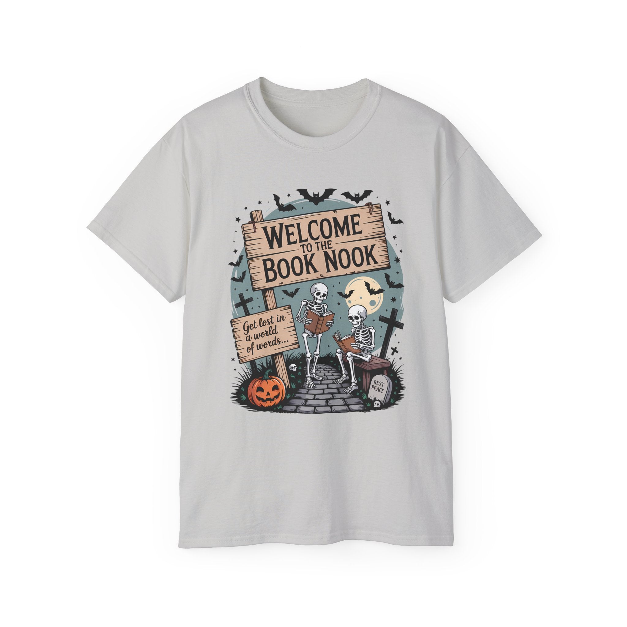 Welcome Book Nook Halloween Skeleton Tee | Gallory Hive