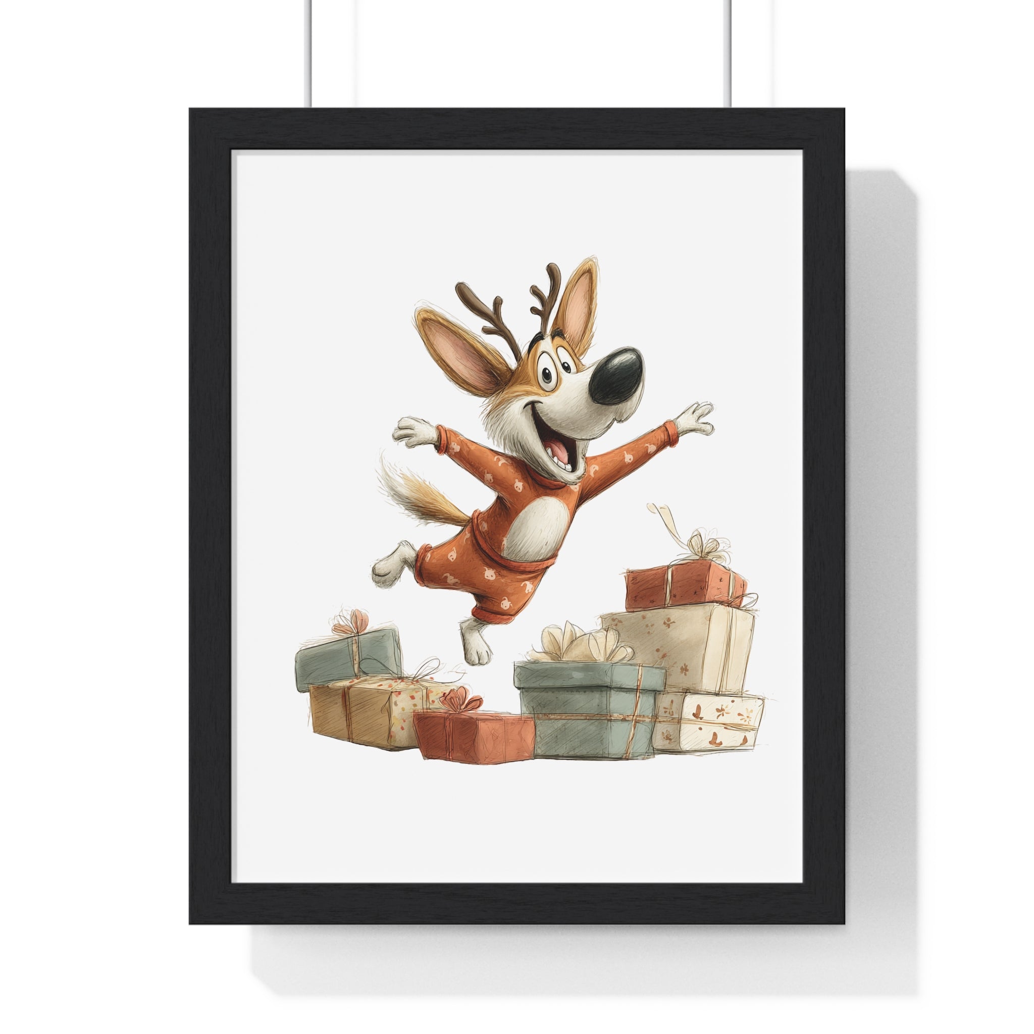 Joyful Christmas Dog in Pajamas – Wooden Framed Holiday Wall Art - Gallory Hive