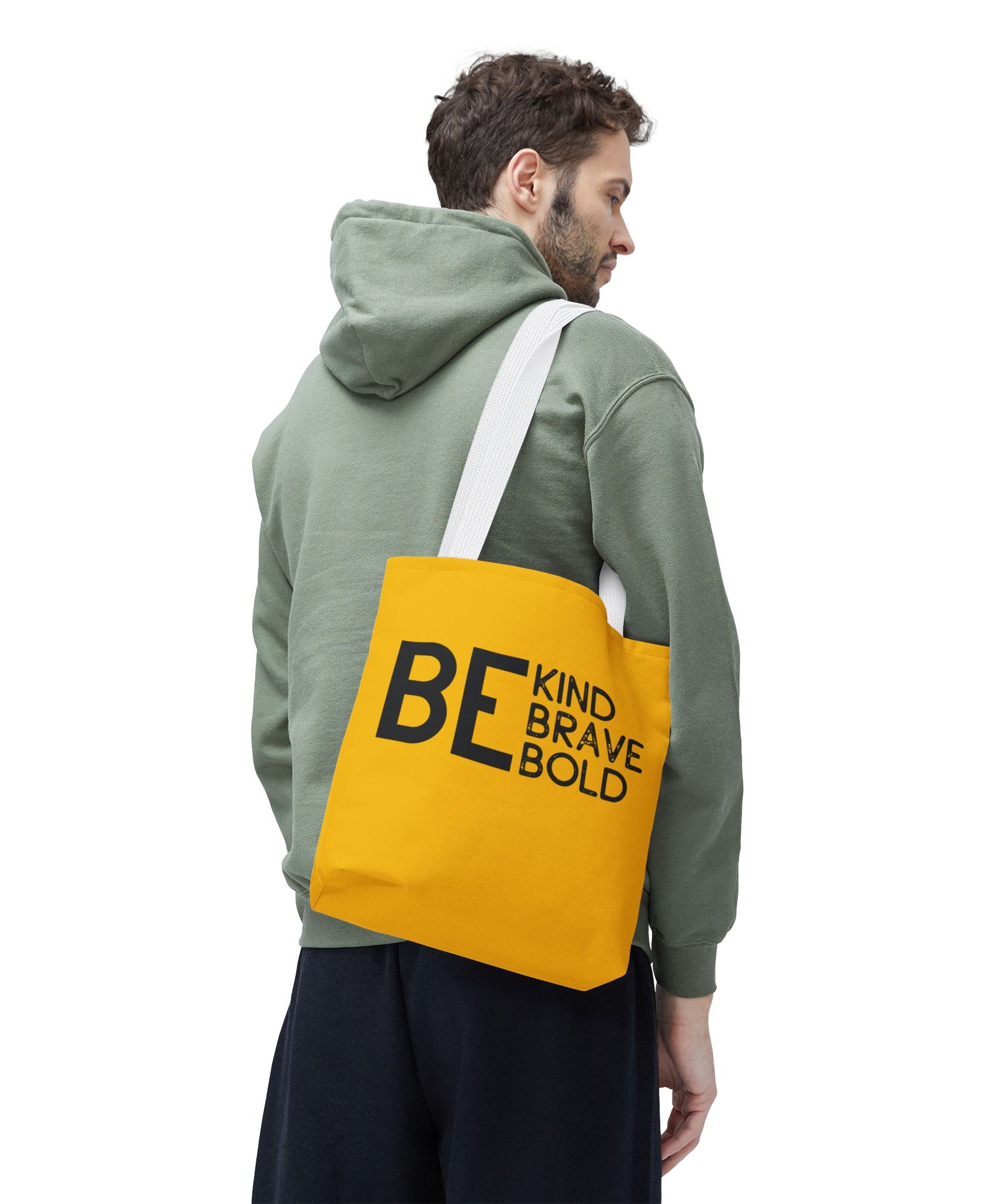 Inspirational Tote Bag - Be Kind Brave Bold - Eco-Friendly Carryall - Yellow