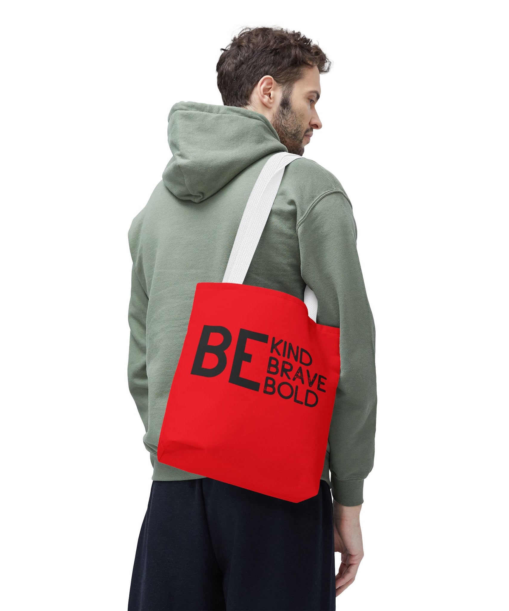 Inspirational Tote Bag - Be Kind Brave Bold - Eco-Friendly Carryall - Red