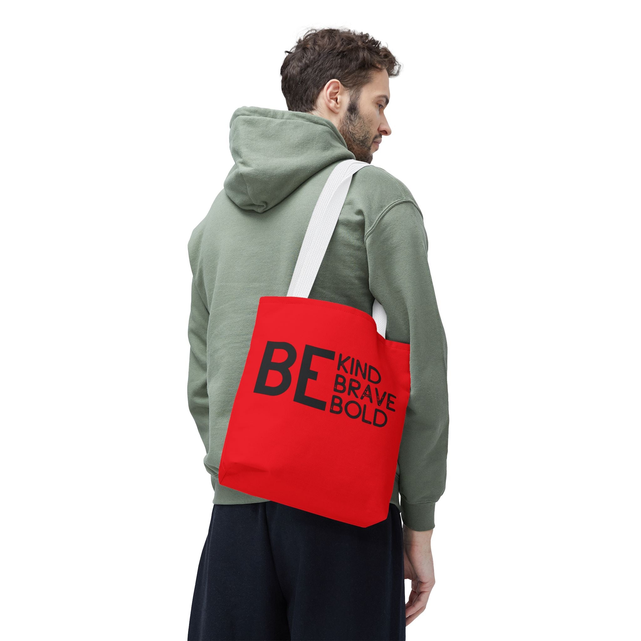 Inspirational Tote Bag - Be Kind Brave Bold - Eco-Friendly Carryall - Red