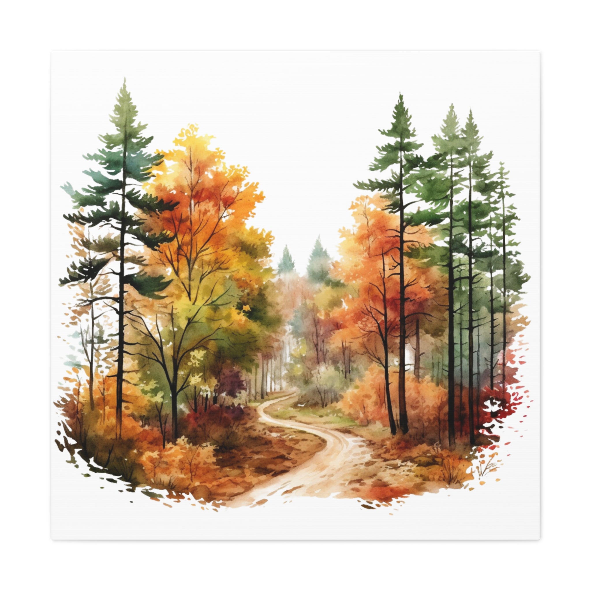 Autumn Forest Path – Watercolor Woodland Wall Art | Gallory Hive