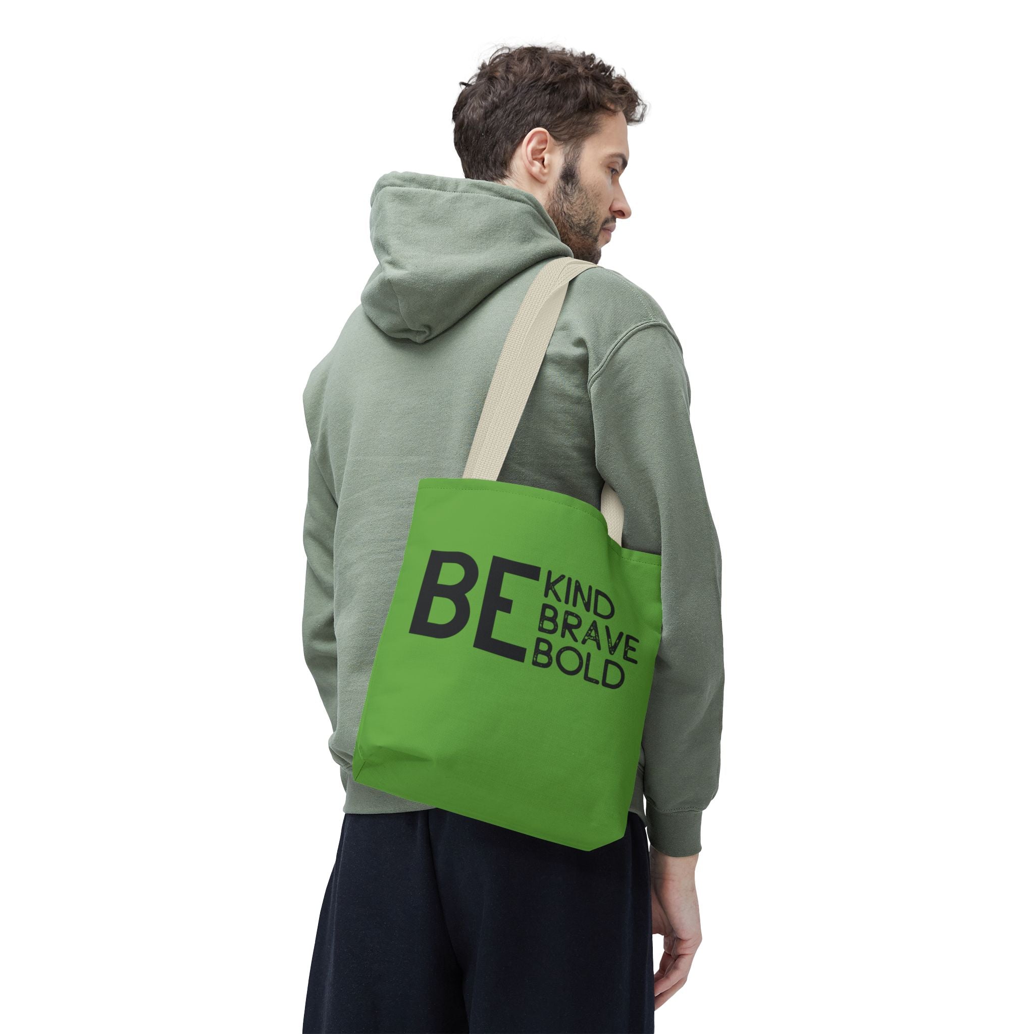 Inspirational Tote Bag - Be Kind Brave Bold - Eco-Friendly Carryall - Green