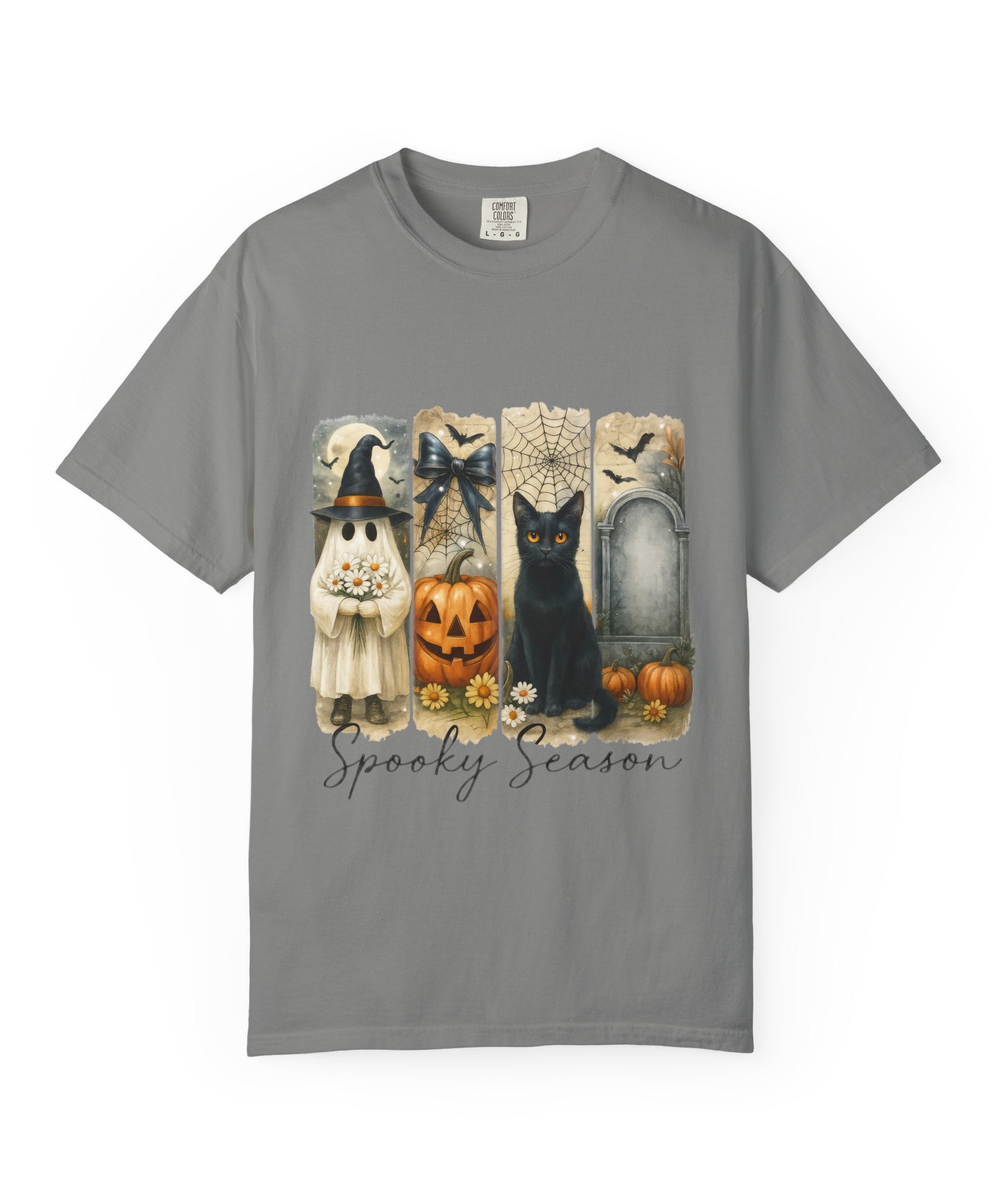 Spooky Season Halloween Unisex T-Shirt – Ghost, Black Cat & Pumpkin Design - Gallory Hive