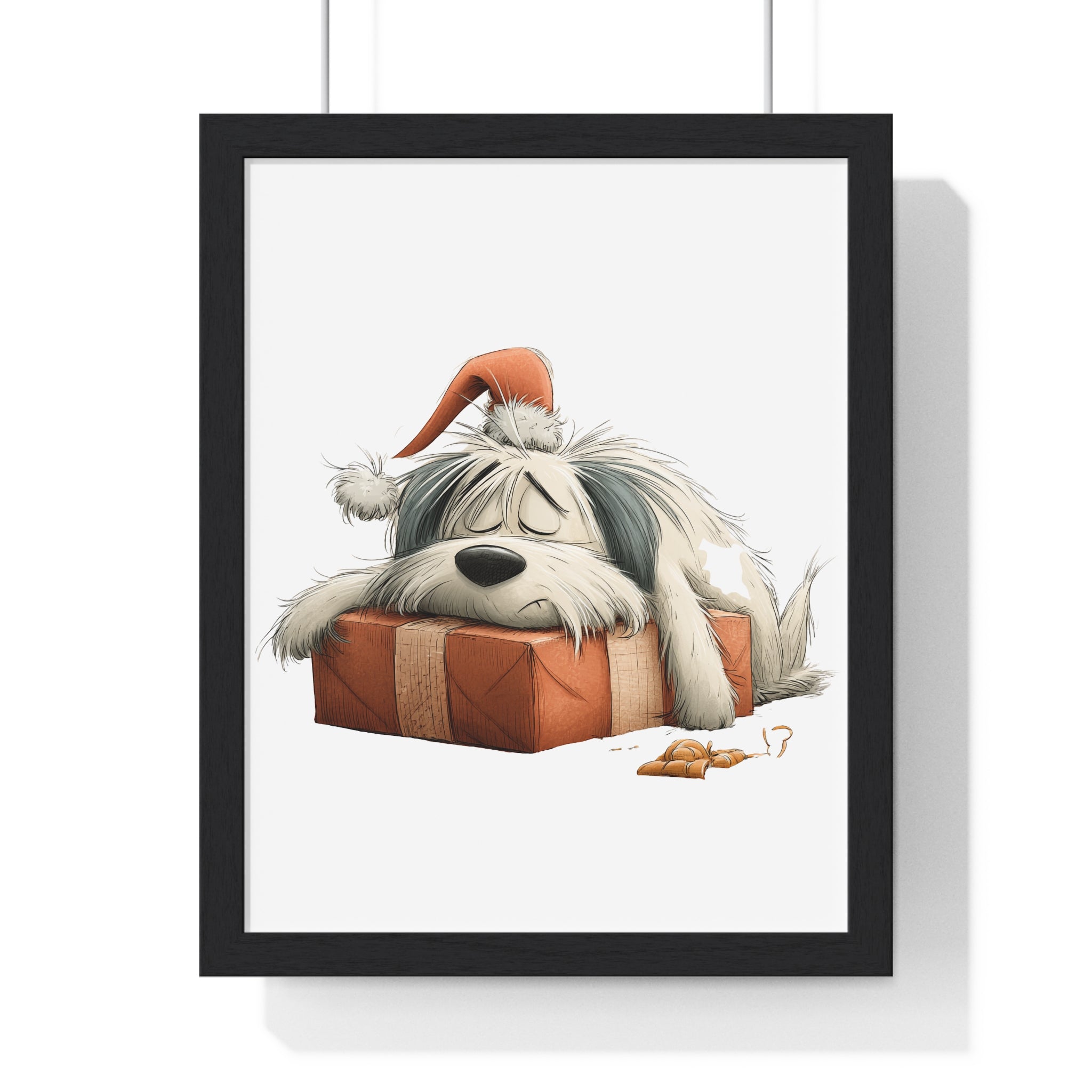 Sleepy Holiday Dog on Gift Box - Framed Christmas Wall Art - Gallory Hive
