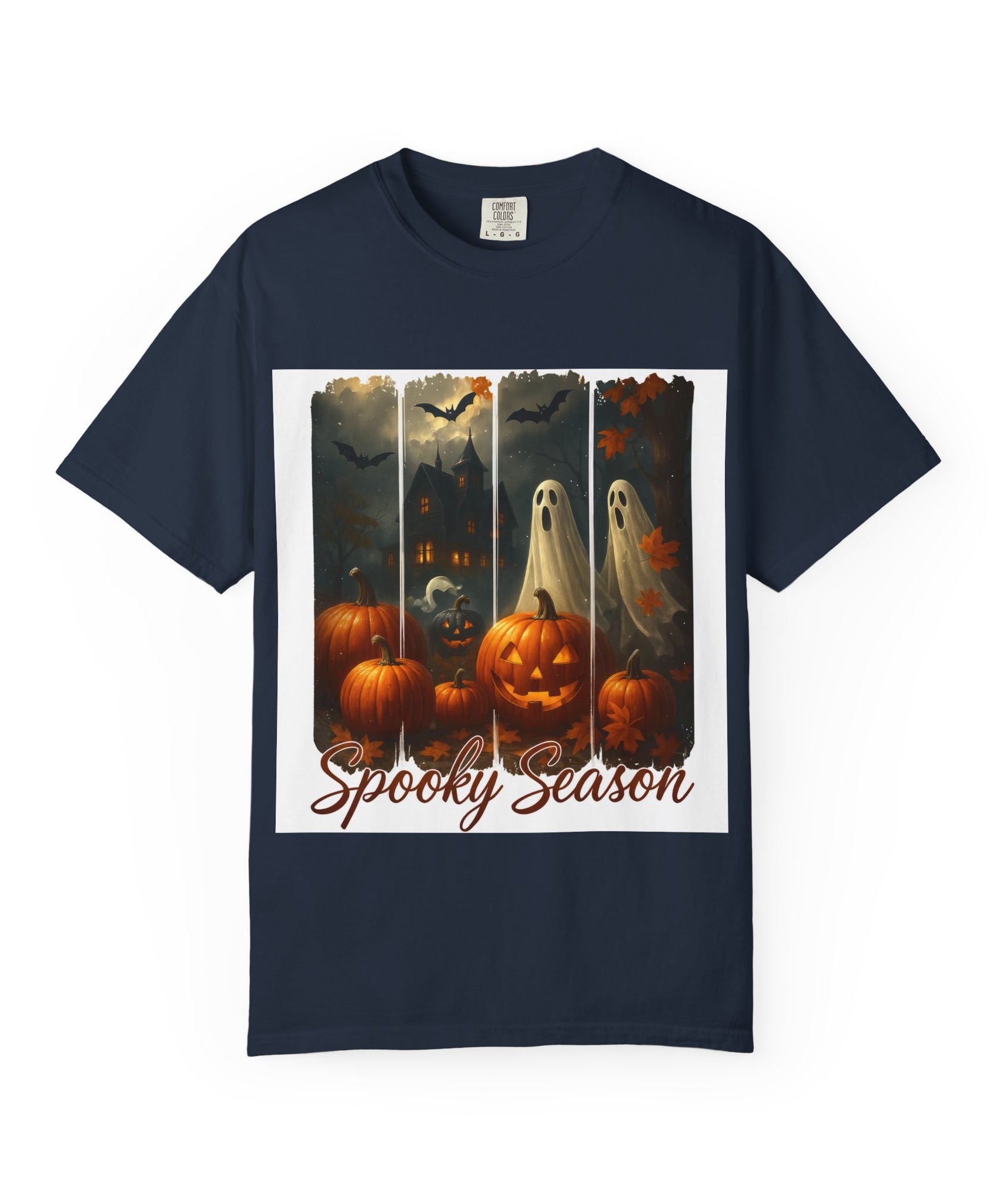 Spooky Season Unisex Halloween T-Shirt – Haunted House, Pumpkins & Ghosts Fall Design - Gallory Hive