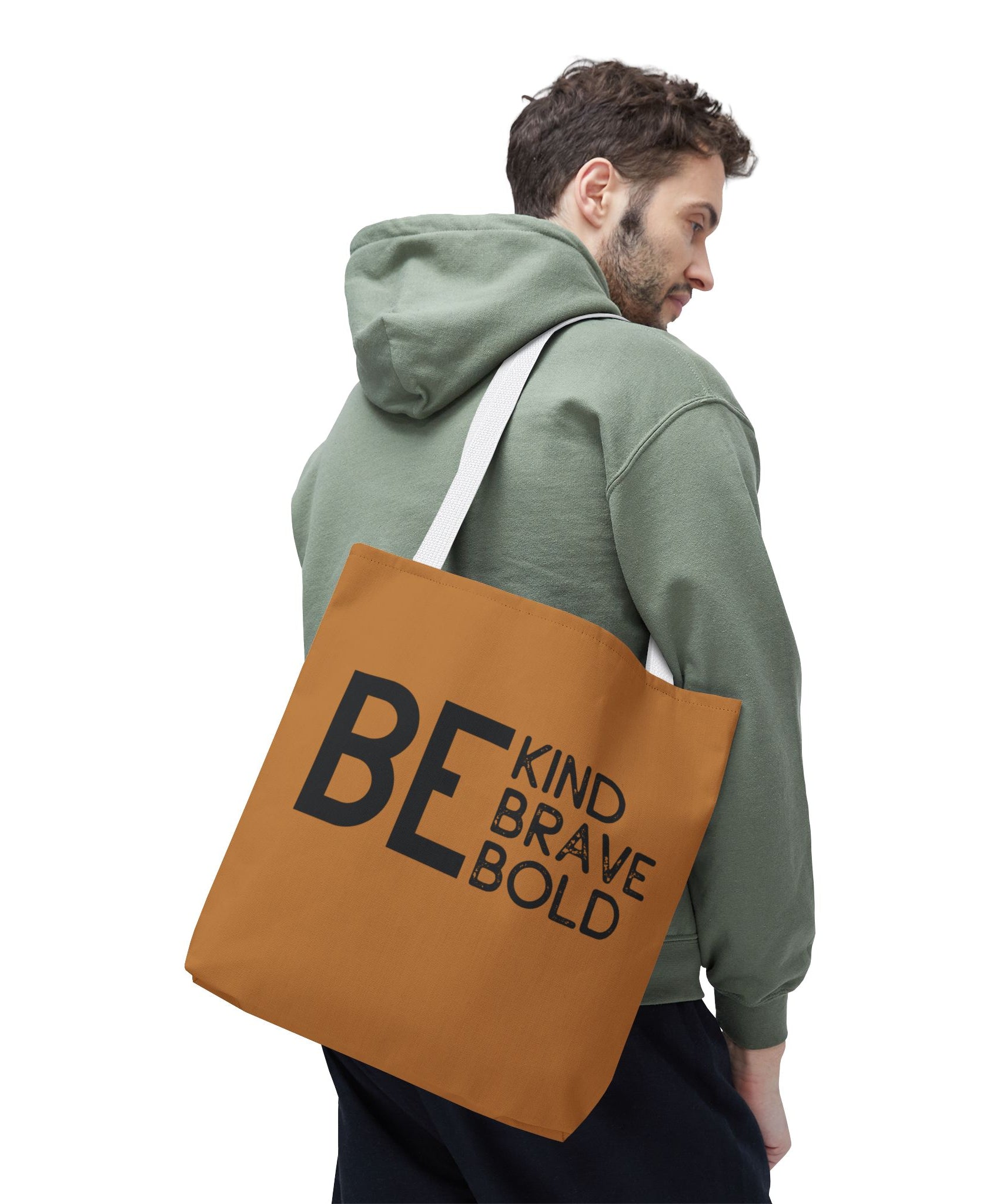 Inspirational Tote Bag - Be Kind Brave Bold - Eco-Friendly Carryall - Light Brown
