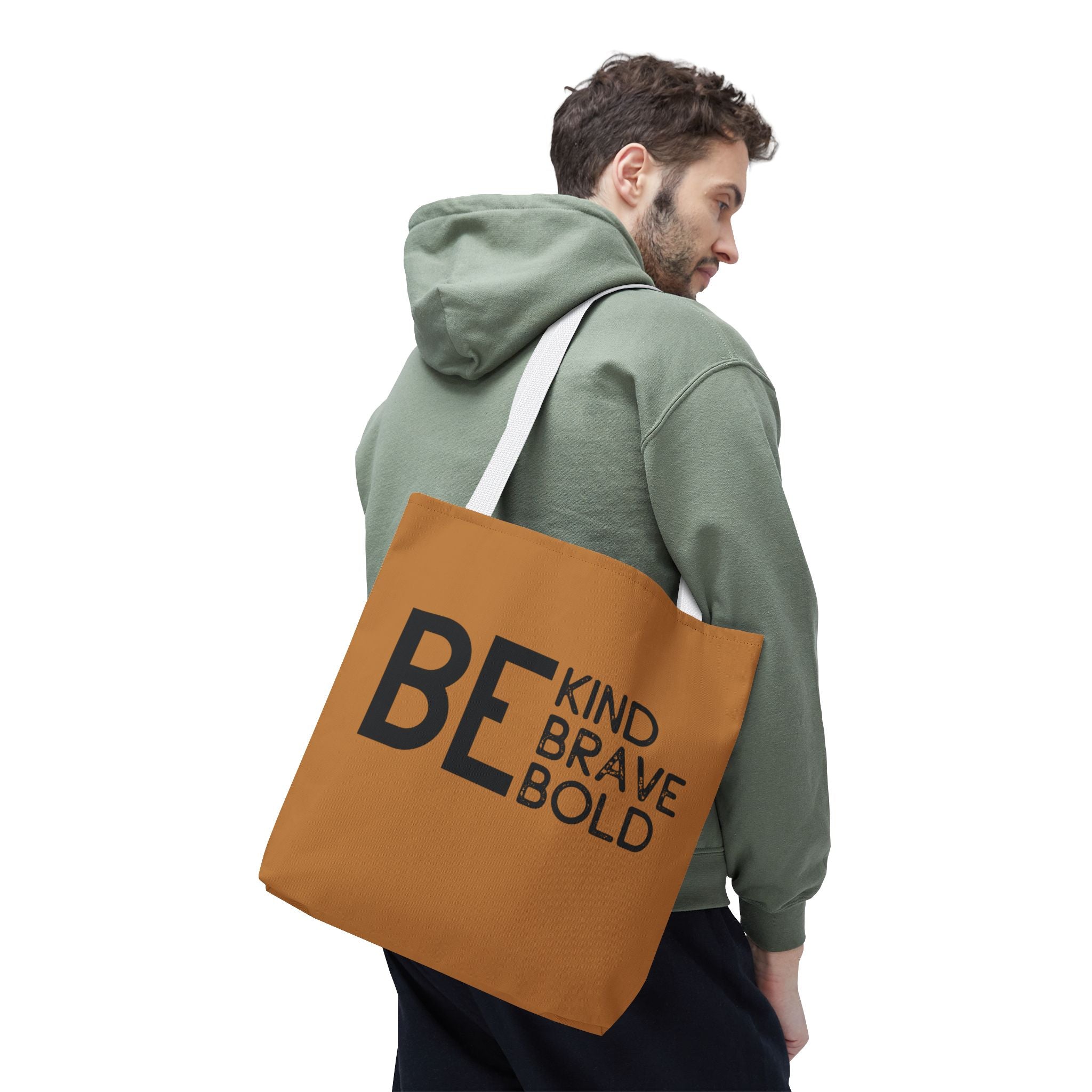 Inspirational Tote Bag - Be Kind Brave Bold - Eco-Friendly Carryall - Light Brown